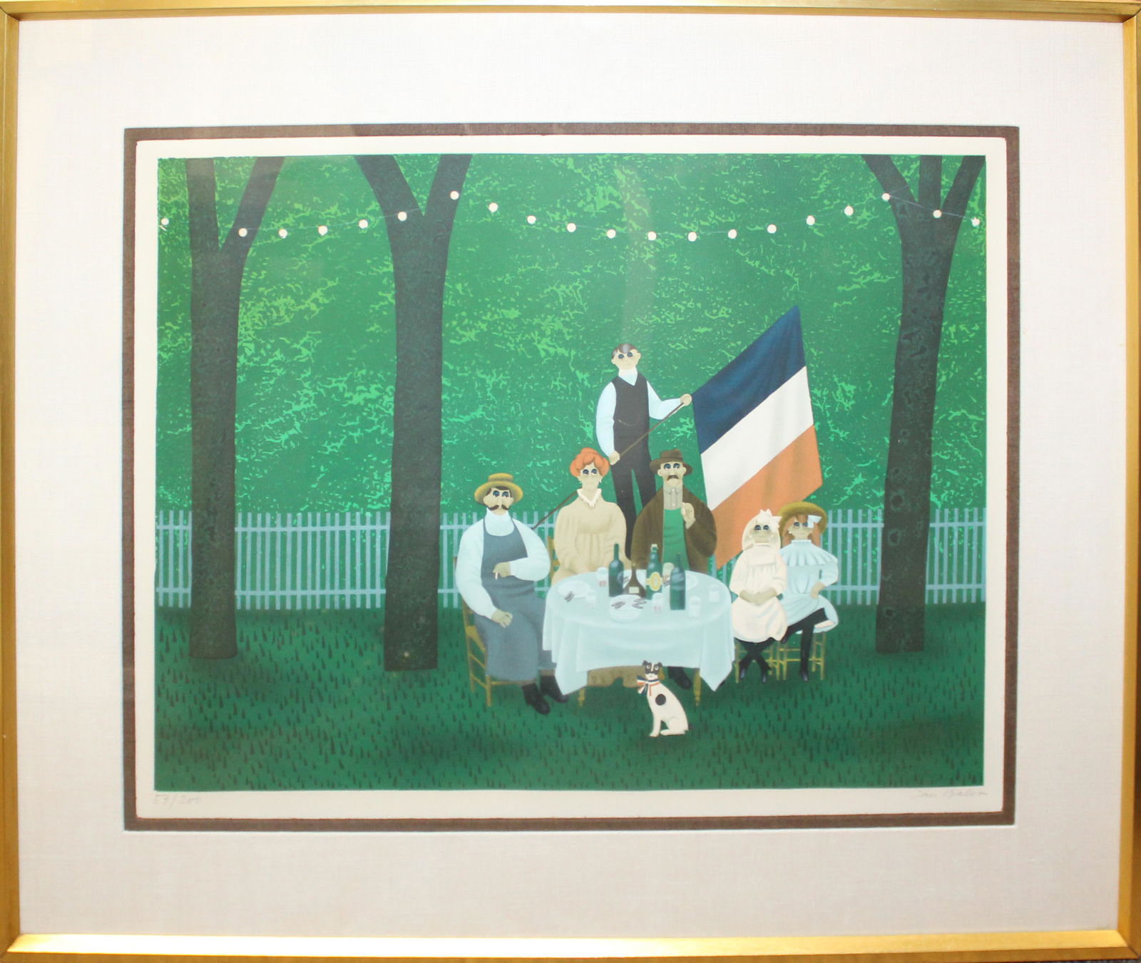 Jan Balet (FR 1913-2009): Jan Balet (French 1913-2009) Patriotic Family Scene signed lower margin editioned 57/200 18 x 24"