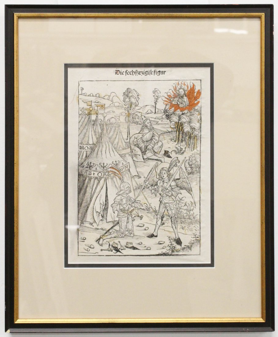 15th c German School Woodcut with Knight: 15th C German School Woodcut with Knight 7 x 10"