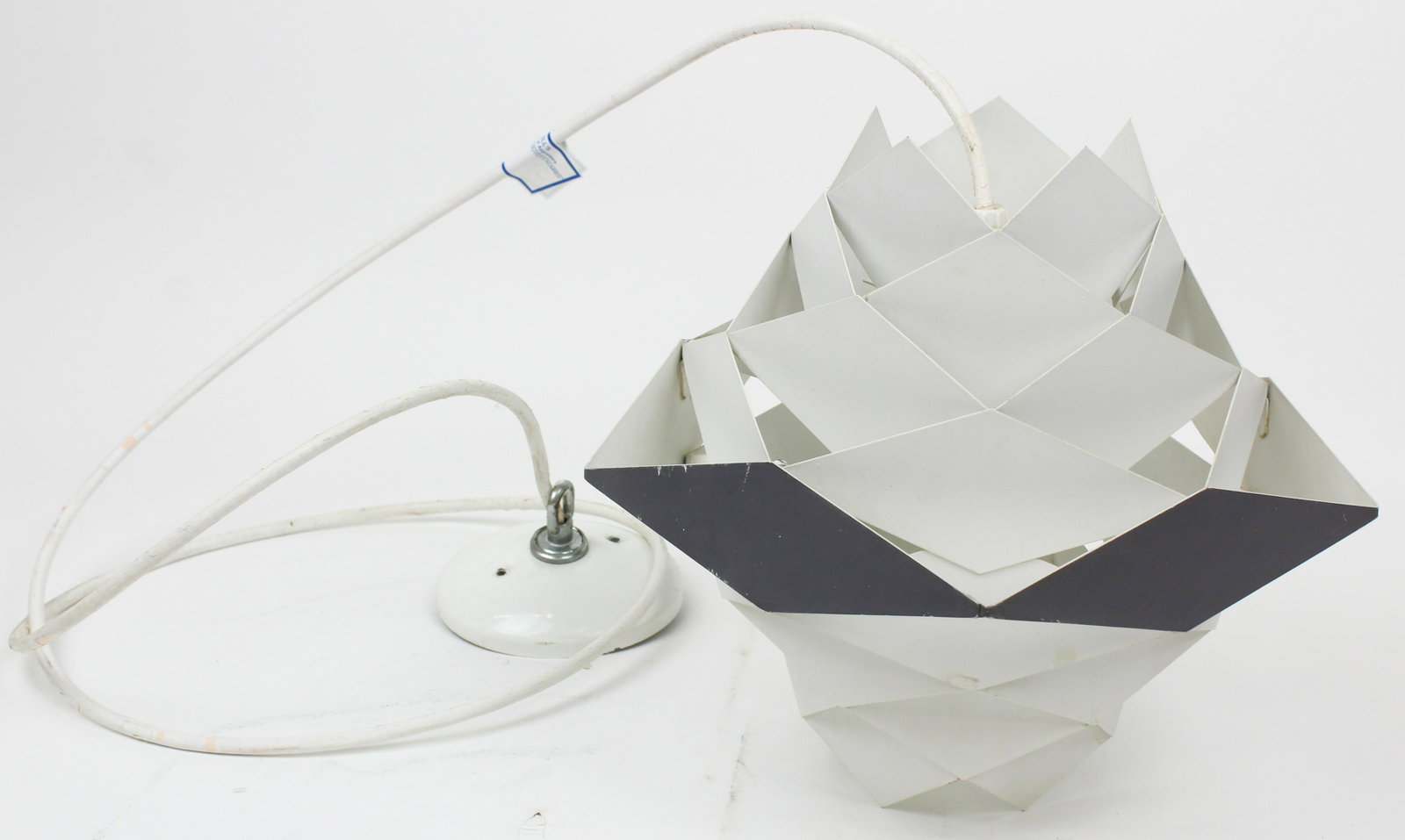 Mid Century Modern Hanging Pendant Lamp: Mid Century Modern hanging pendant lamp, metal geometric shade, diameter 12"