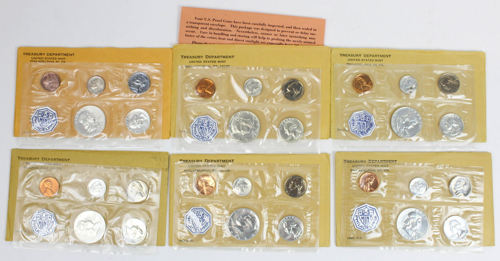 6 US Silver Proof Sets 1961- 1964: 6 US silver proof sets (1961- 1964), original mint packaging