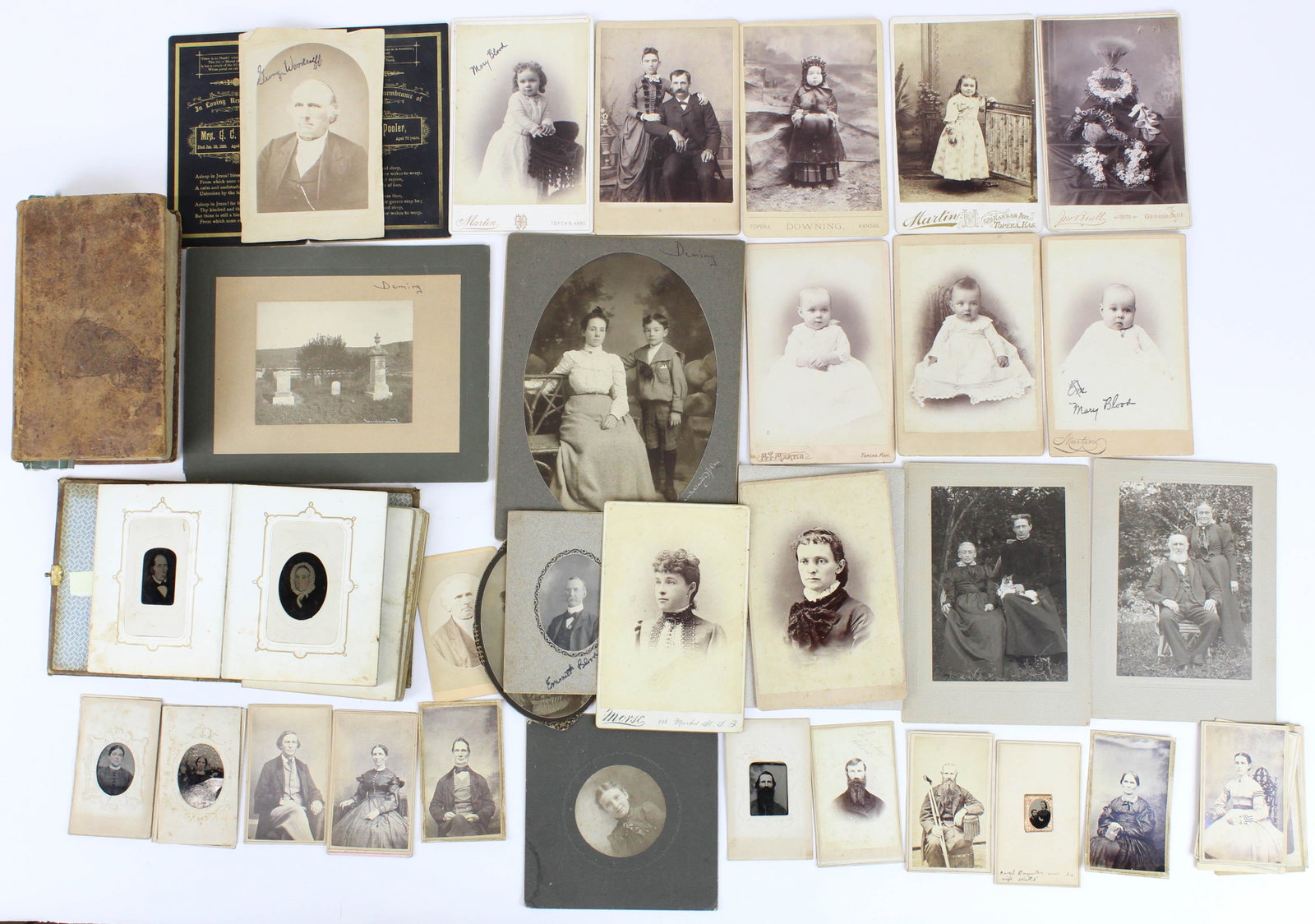 Bromley, Woodruff Family Photos: Willsboro area, NY photos from the Woodruff, Bromley, Blood, & Lyon families, including tintype photos of a pair of early portraits of Timothy Woodruff & Eunice Newell Woodruff, sold with Roxy Bromley