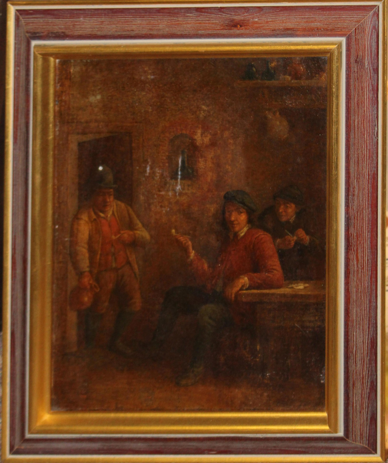 18th c Continental School tavern scene: 18th c Continental school tavern scene oil on canvas relined, as found. 15 x 12"