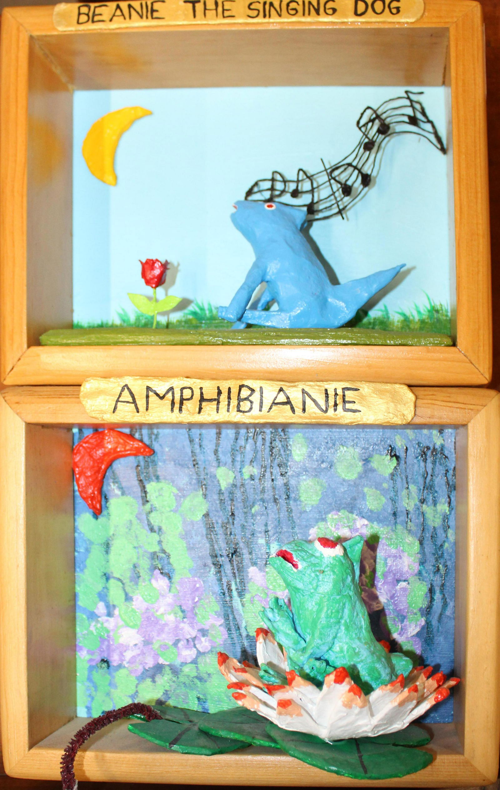 David Klein (VT 20th c ) Two dioramas: David Klein (Vermont 20th c) Two Beanie Polychrome dioramas 8x 10" Calais VT