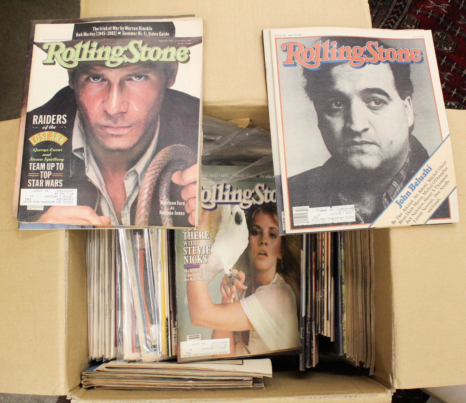 Collection of 1970's-80's Rolling Stone Magazines: Collection of 1970's-80's Rolling Stone rock and roll music pop culture magazines, many in plastic enclosures, 50+ volumes