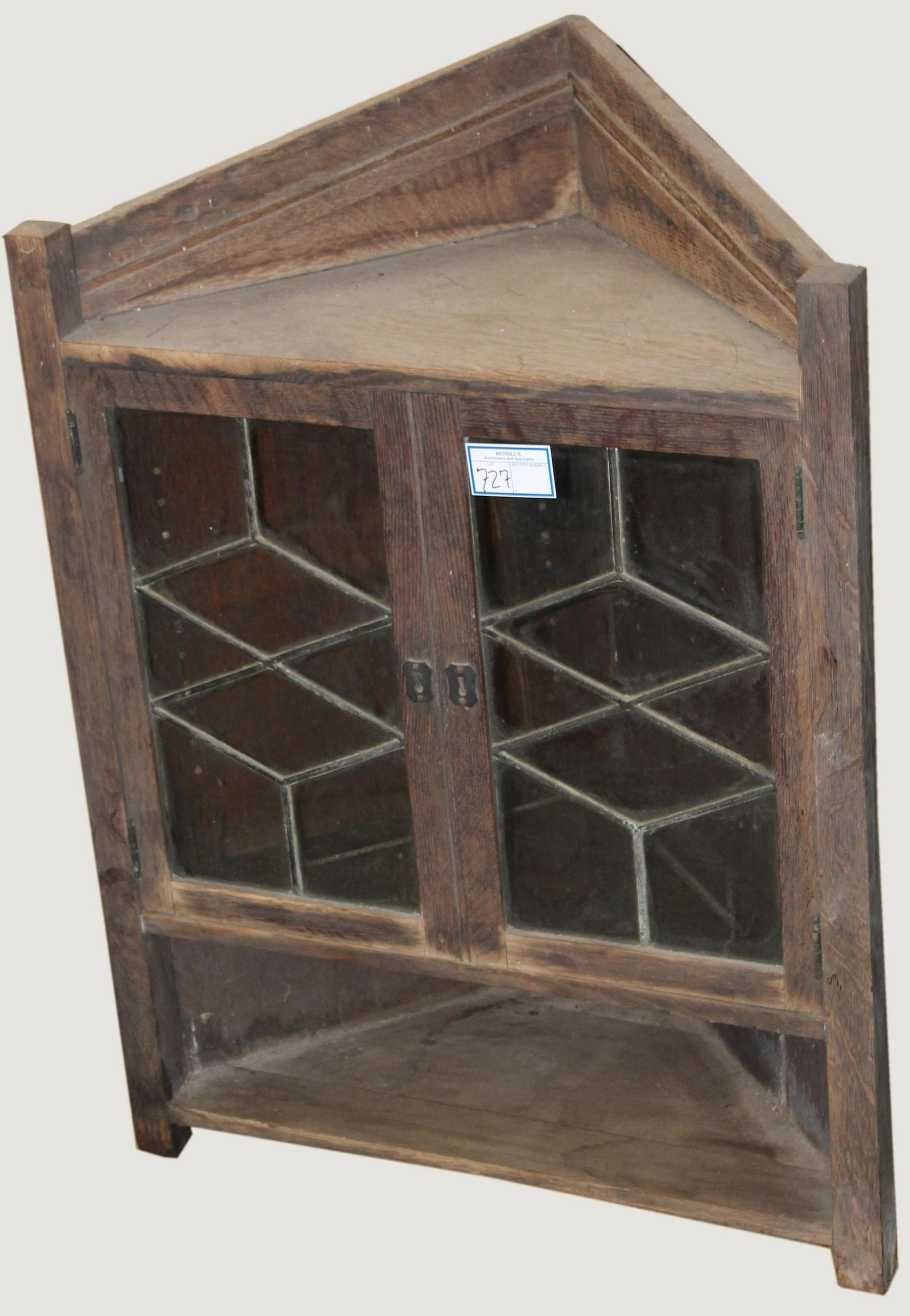 Hanging Wall corner cupboard: Hanging wall corner cupboard oak with leaded glass windows