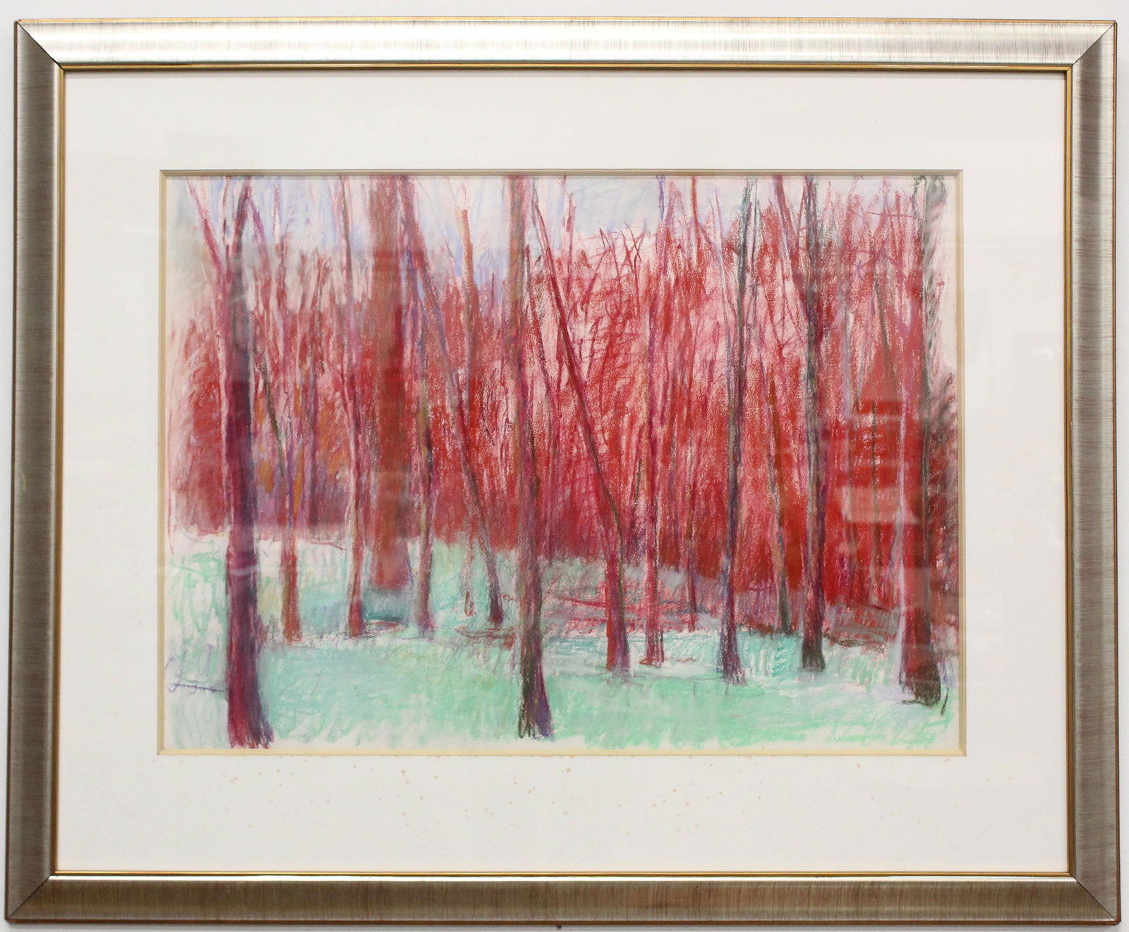 Wolf Kahn (VT 1927 - 2020) pastel on paper: Wolf Kahn (Vermont, New York 1927 - 2020) Pastel on paper "Wood, Red and Green and Blue" framed 34" x 40". Image 29" x 21"