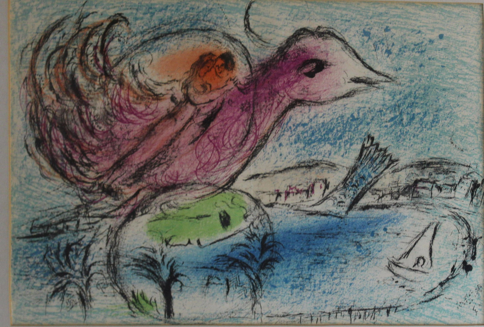 1962 Marc Chagall lithograph Le Baie: 1962 Marc Chagall (Russian 1887-1985) lithograph "Le Baie", framed & matted, sight 21 1/2" x 14 3/4"