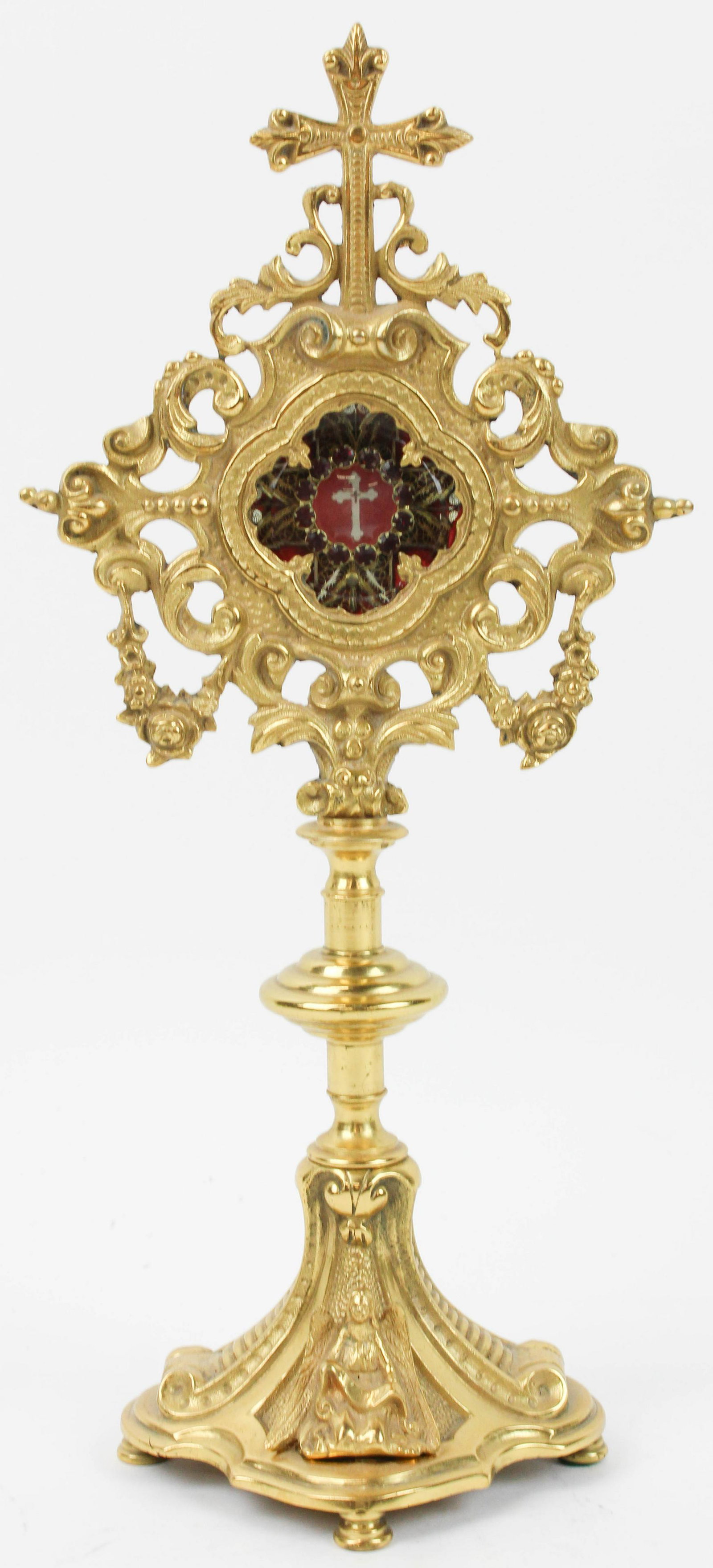 20th c Catholic Gilt Brass Reliquary: 20th c Catholic gilt brass Reliquary, good quality, ht 12 1/2"