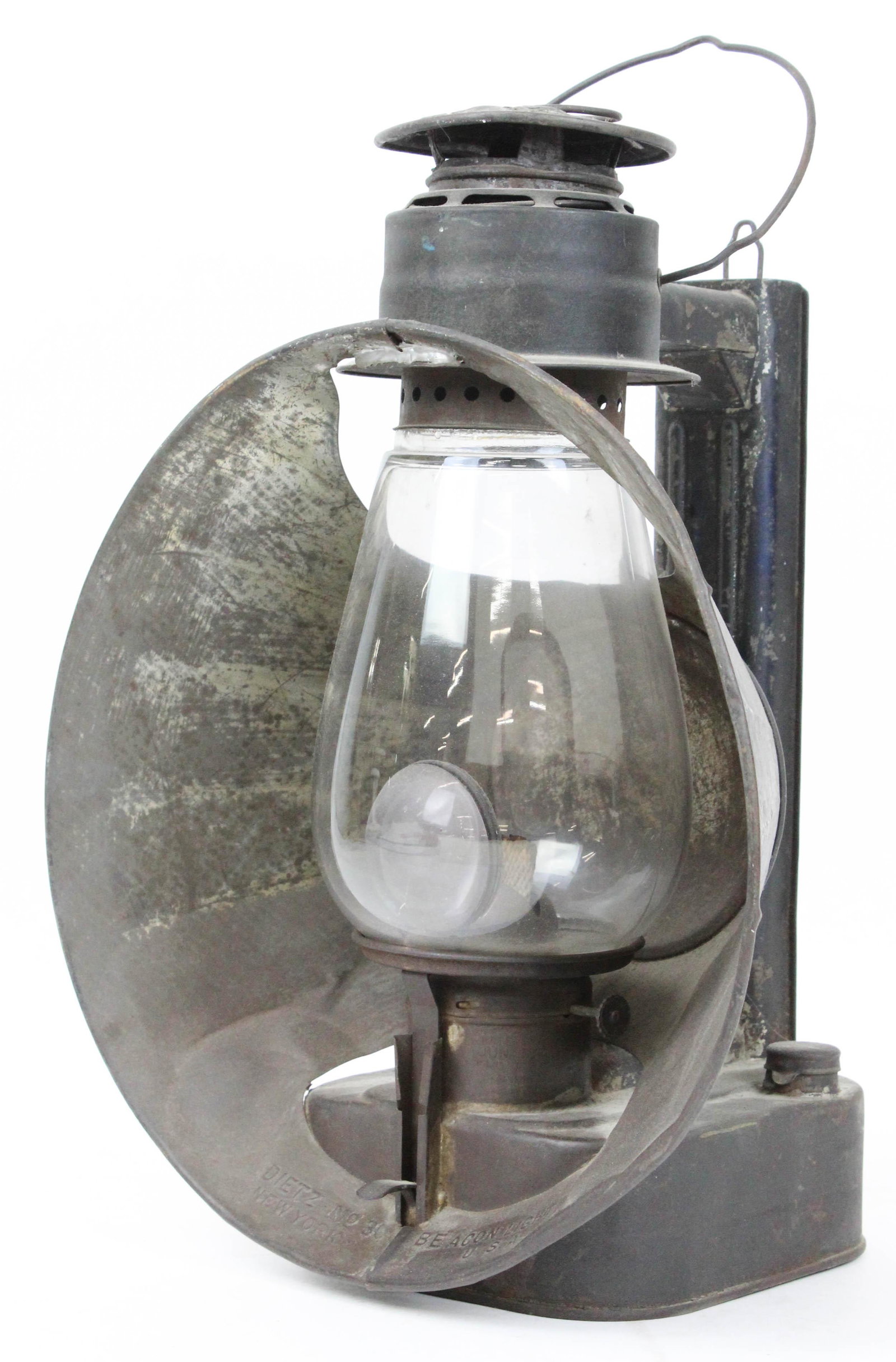 Deitz No 30 Beacon Light RR Lantern: Deitz No. 30 Beacon Light RR reflector lantern, ht 15 1/4", old solder repairs