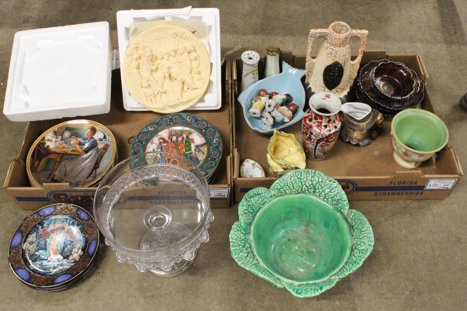 Lot of Porcelain and Glass incl. Villeroy and Boch: Lot of assorted porcelain and glass including 6 Heinrich Villeroy and Boch Russian Fairy Tales plates, 4 Knowles Norman Rockwell plates, resin plate depicting Christ's entry to Jerusalem, 4 pcs Northw