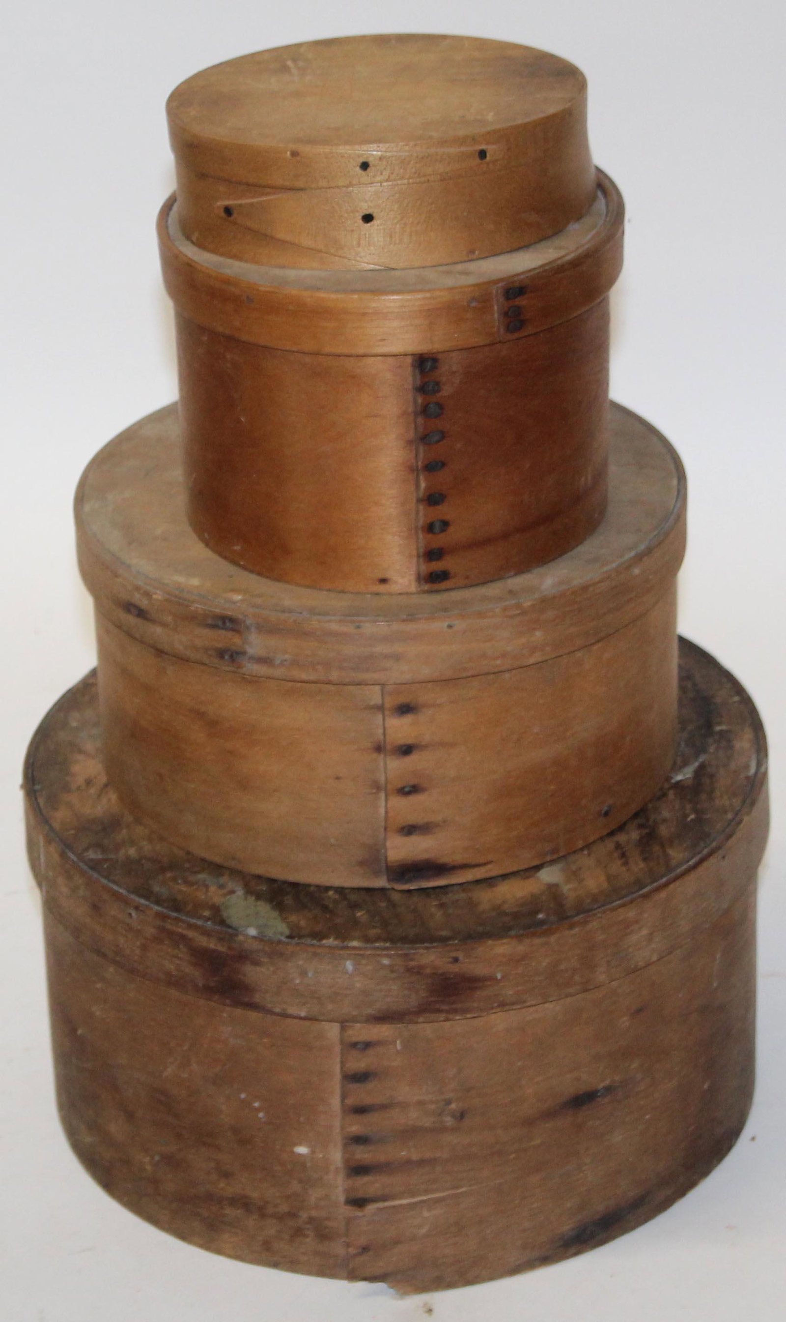 Lot of Four 19th c pantry boxes: Lot of four 19th c pantry boxes. Cracks and wear as shown
