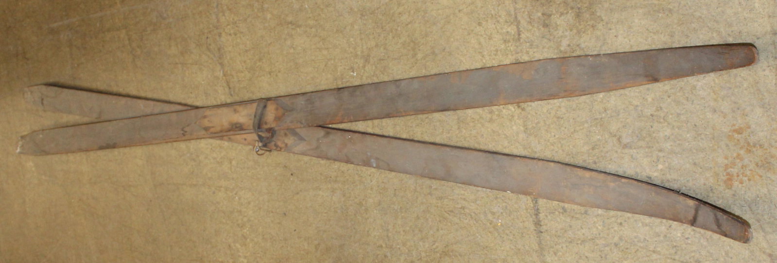 Pair of 19th c wooden skis: Pair of 19th c wooden Nordic style skis 94" long