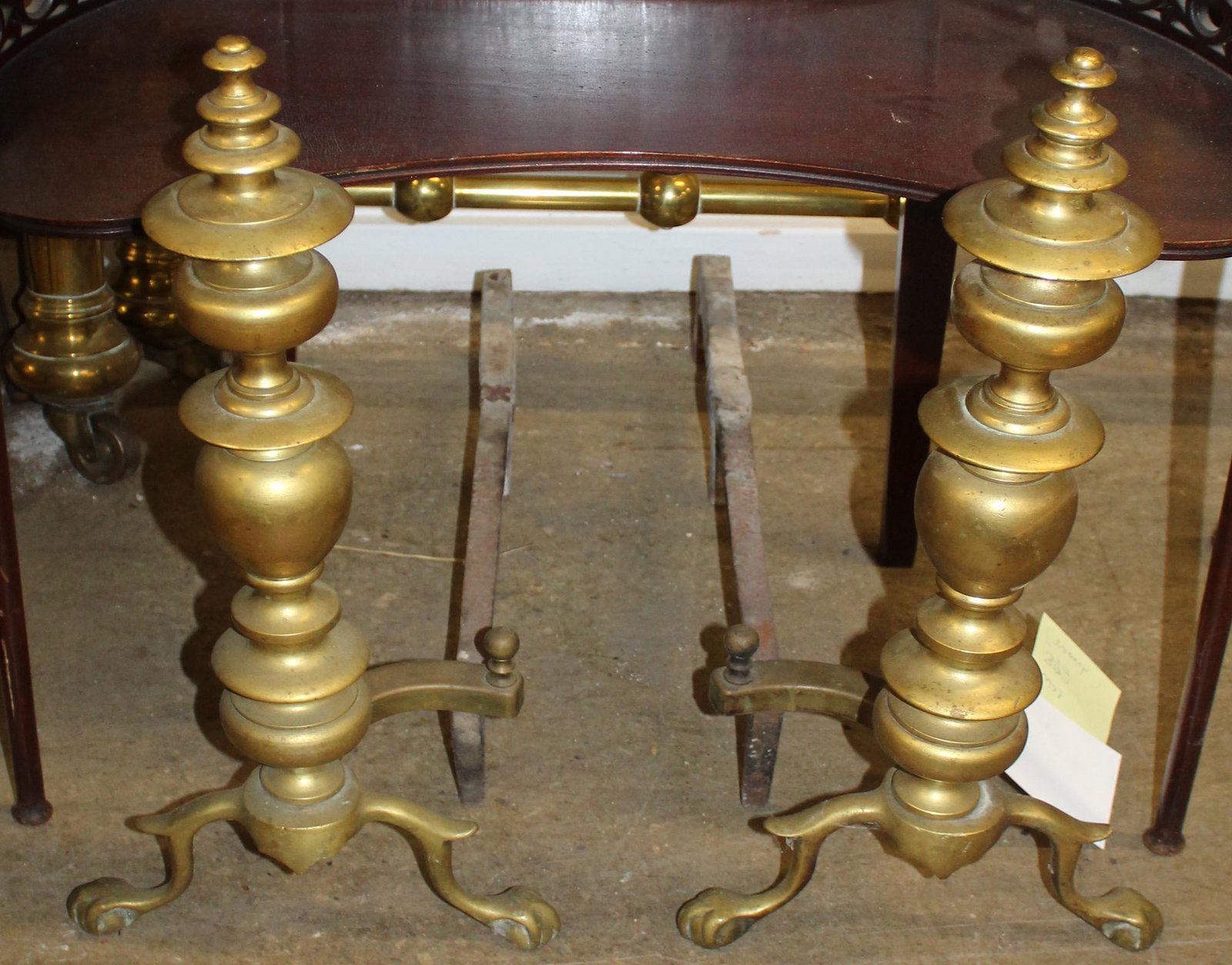 Ca. 1900 Tall Brass Andirons: Ca. 1900 tall brass andirons, ht 22"