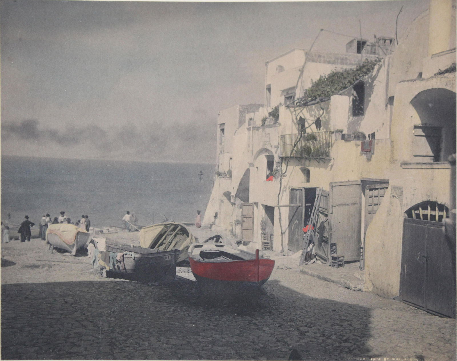 Wallace Nutting (AM 1861-1941) Capri: Wallace Nutting (American 1861-1941) By The Sea Capri- hand colored photograph plate size 7.5 x 9.5"