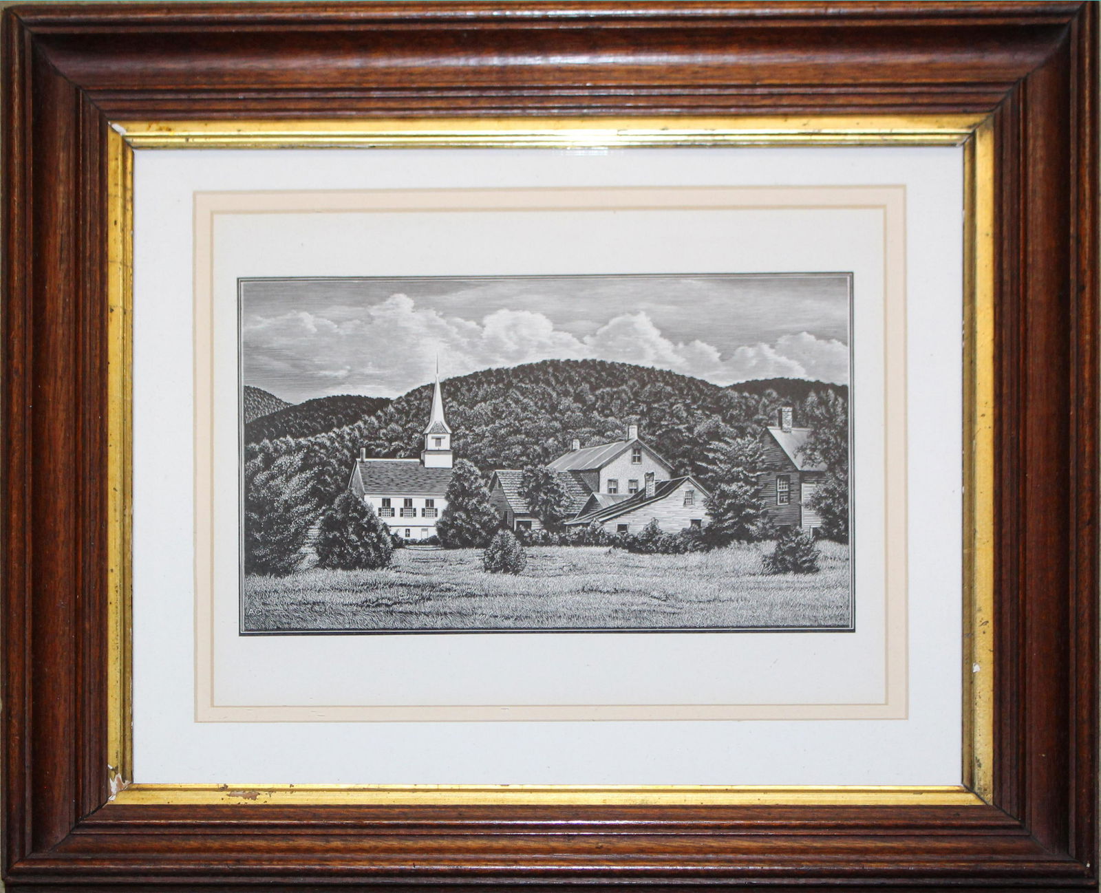 Asa Cheffetz (VT 1897-1965): Asa Cheffetz (Vermont 1897-1965) Village Church Vermont - Wood Engraving on paper monogrammed AC in plate- 5.5 x 8.5"