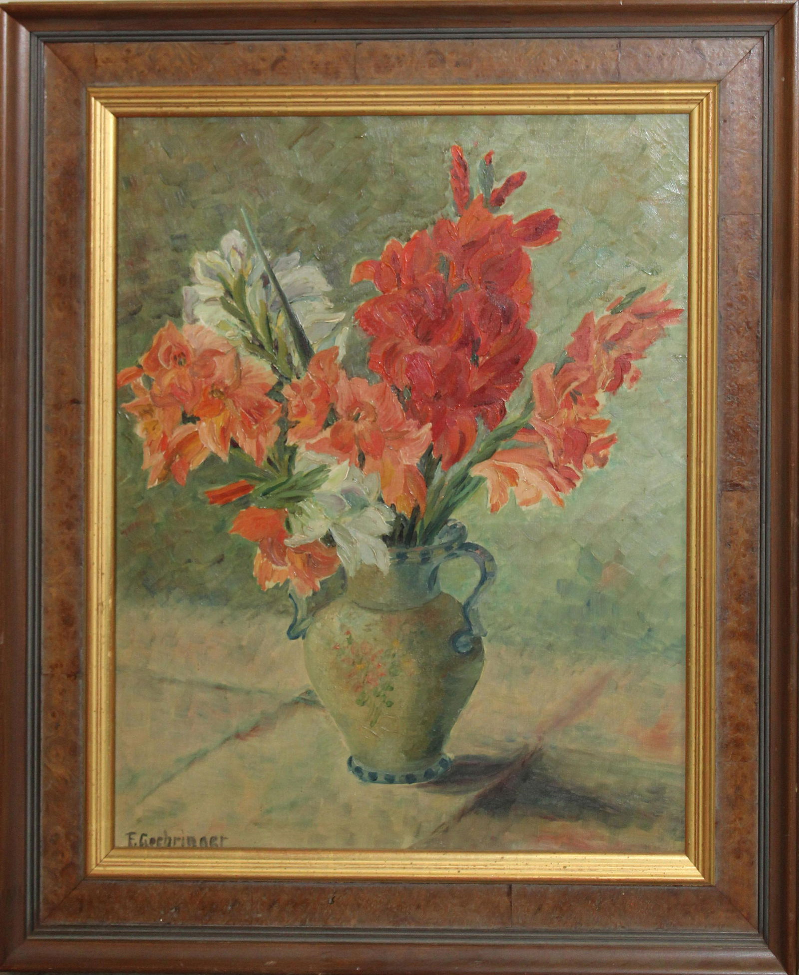 20th c German Still Life Signed F Goehringer: 20th c German School Still life with flowers signed F Goehringer lower left 24 x 20"