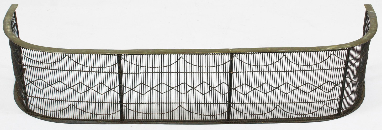 18th c Brass & Wire Fireplace Fender: 18th c Federal brass & wire fireplace fender, width 45 1/4", ht 9 1/4"