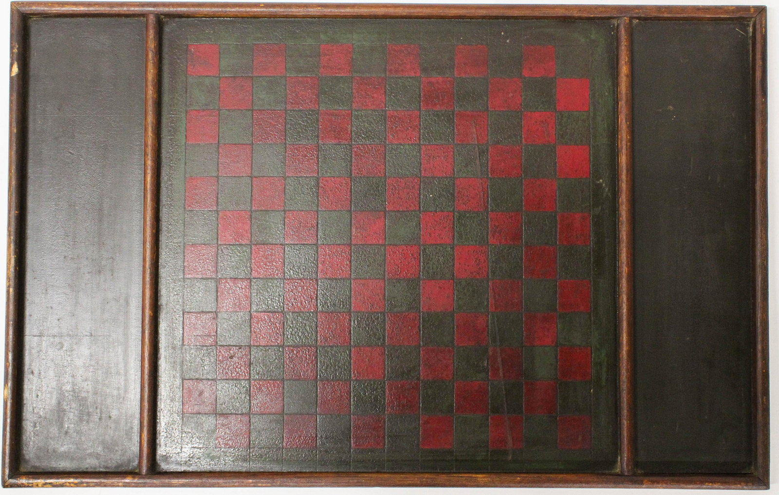 Ca 1900 Canadian Painted Game Board: Ca 1900 painted game board, probably Canadian, red and green paint under later varnish, old finish, 18" x 28"