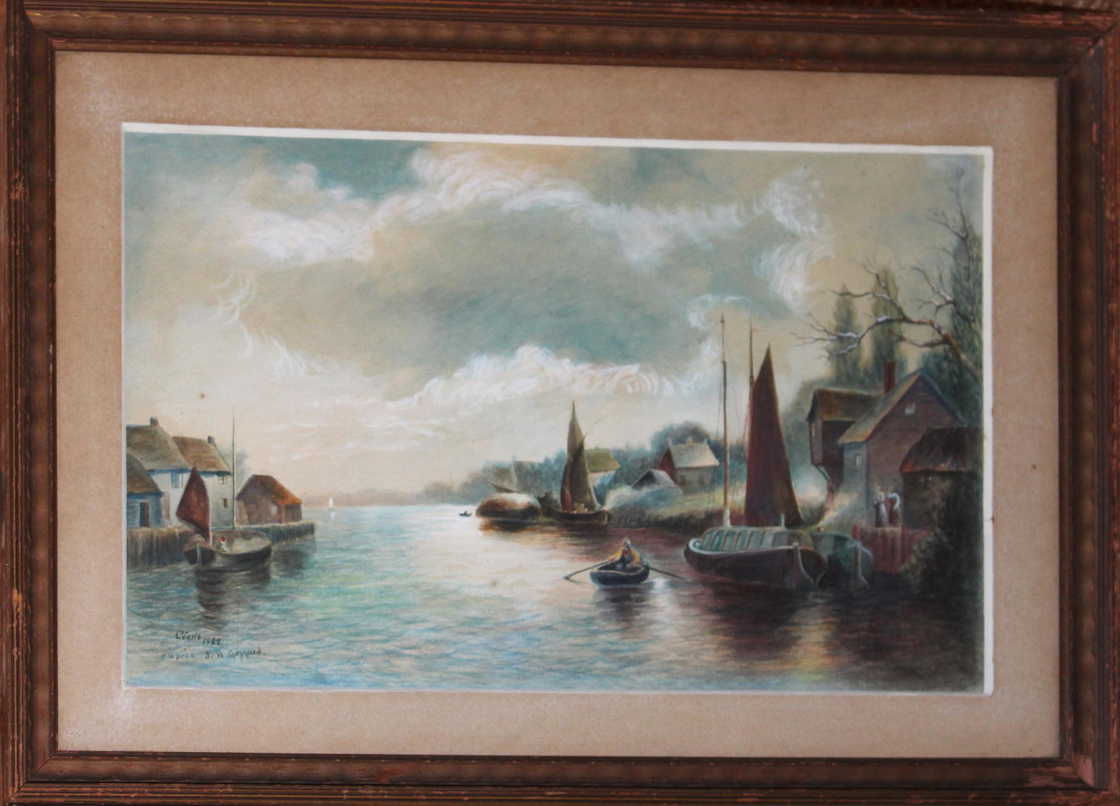French School Watercolor After J.W. Gezzard: French School watercolor and pencil on paper signed lower left Cecille 1922- After J.W. Gezzard 11 x 18"
