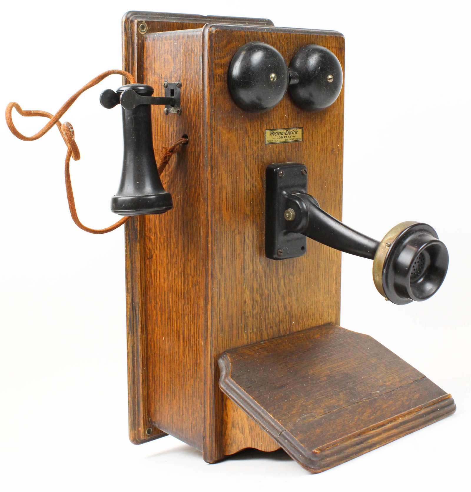 Western Electric Oak Hand Crank Wall Telephone: Western Electric oak cased hand-crank wall telephone, ht 20 1/2"