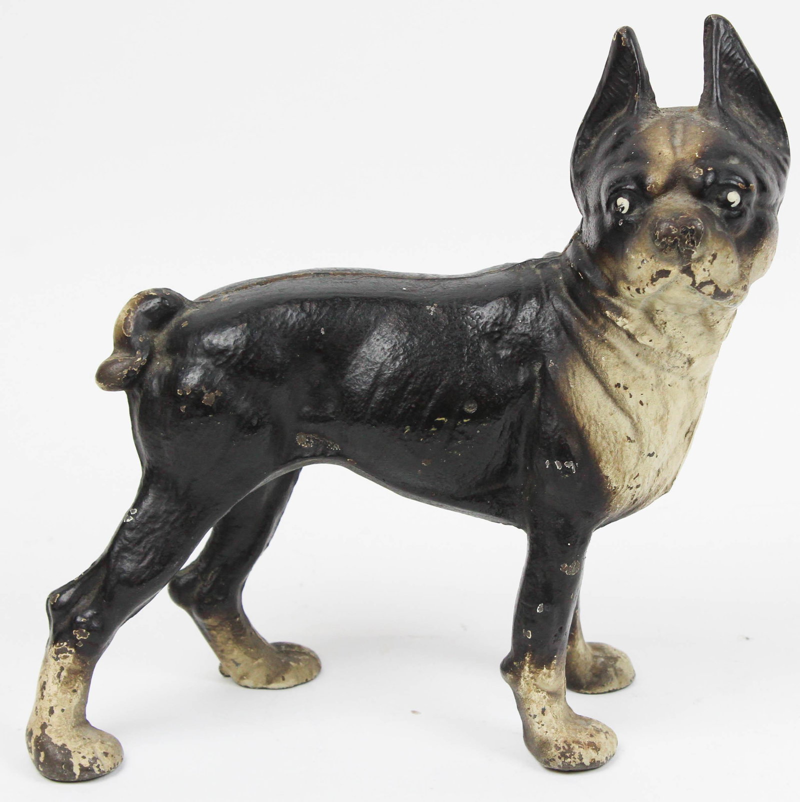 Early 20th c cast Iron Bulldog Doorstop: early 20th c cast iron bulldog doorstop, ht 9", length 9"