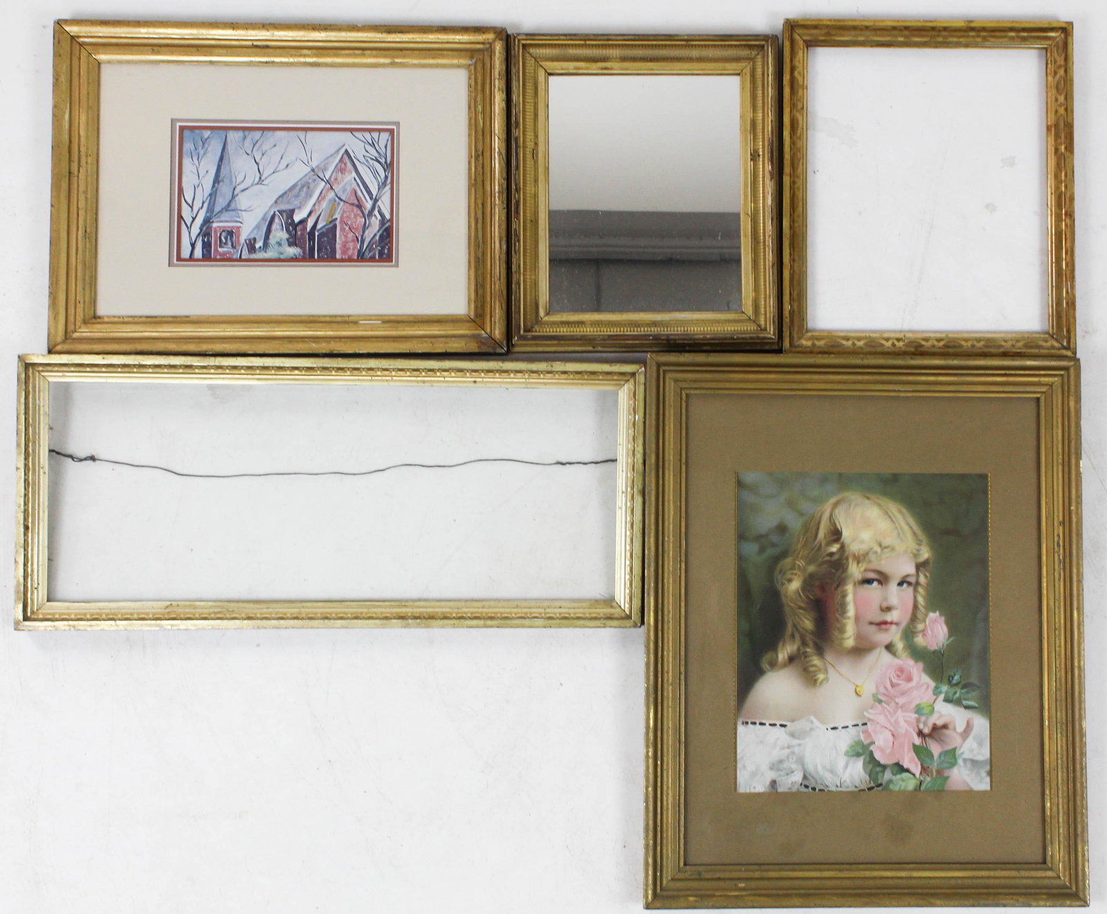 5 Lemon Gold Frames: 5 lemon gilt frames, most 8" x 10" to 14" x 18"