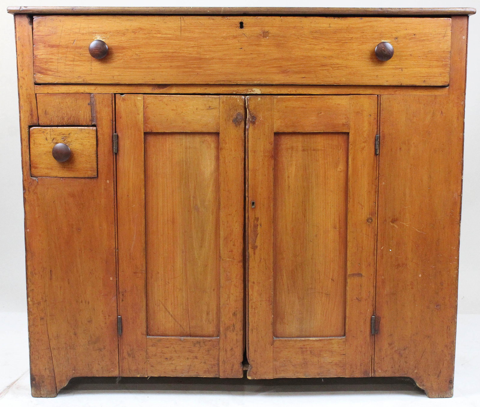 19th c Canadian Pine Buffet Bas: 19th c Canadian pine buffet bas sever, 1 drawer over 2 doors, small drawer added, width 48", ht 42 1/2"