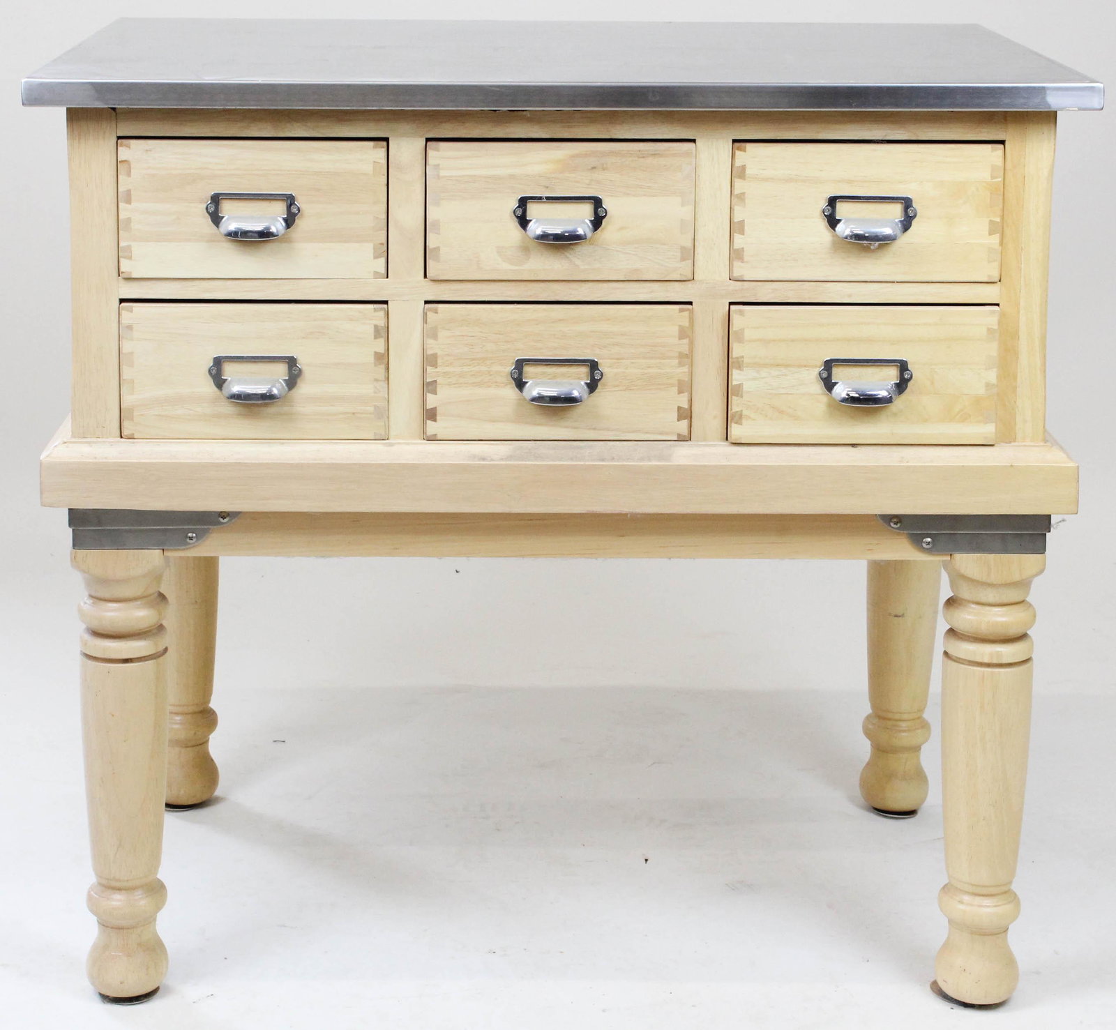 Contemporary Steel Top Kitchen Island: Contemporary Stainless Steel top 12 drawer kitchen island- maple and other woods 36 x 24 x34"