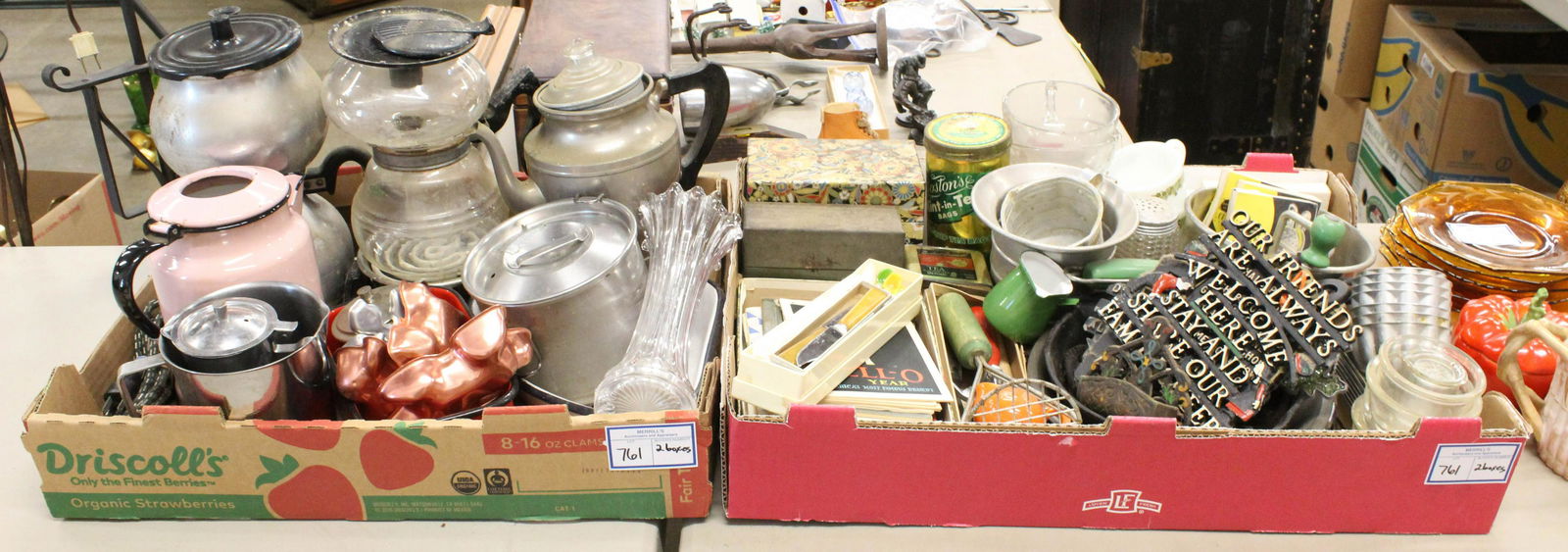 Large Group of Vintage 1920's-1960's Kitchenware: Large Group of Vintage 1920's-1960's Kitchenware including early cook books, trivets, cast iron skillets, enamelware, vacuum press coffee makers,
