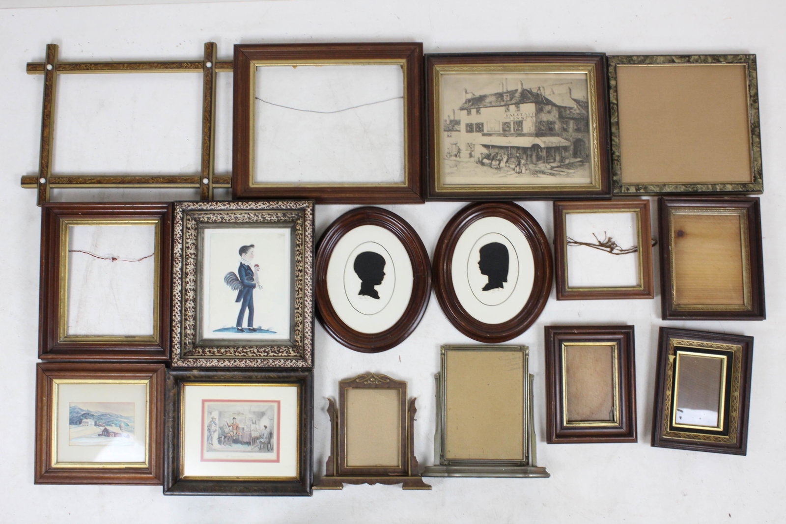 Victorian Black Walnut and other Frames: Victorian Black walnut and other picture frames (14 pcs), most 6" x 8"' to 8" to 10"