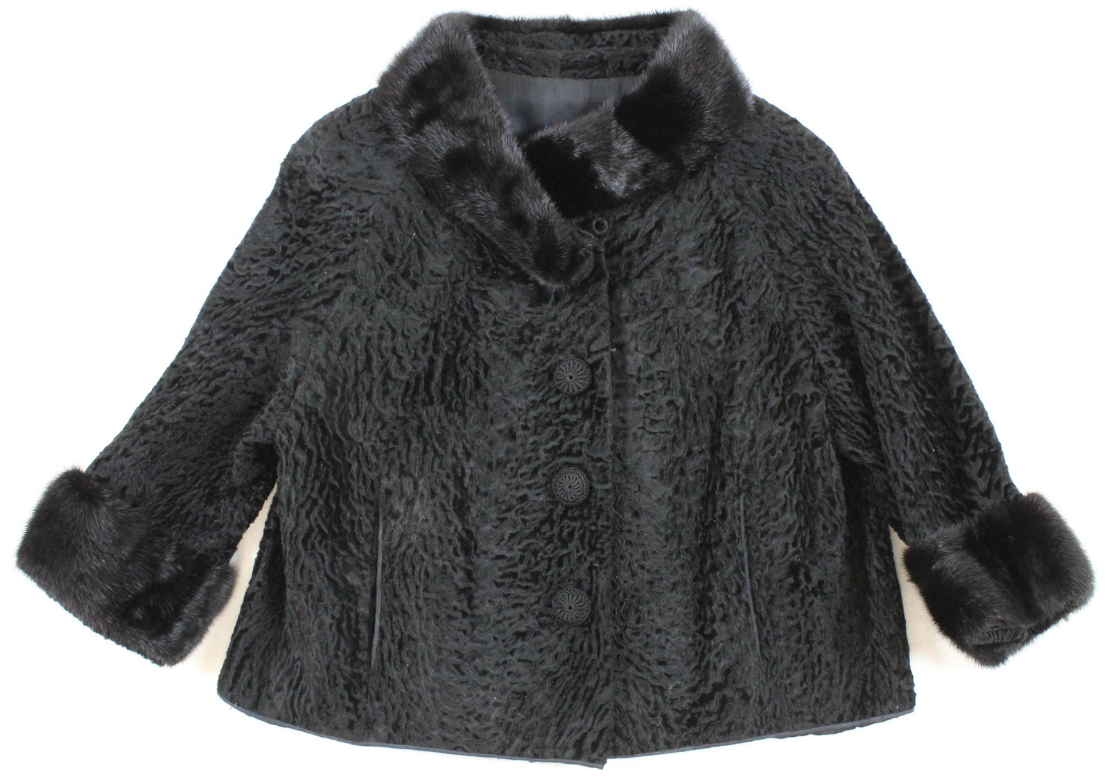 Persian Lamb Fur Jacket: Persian lamb fur jacket, black mink collar, petite size, short arms