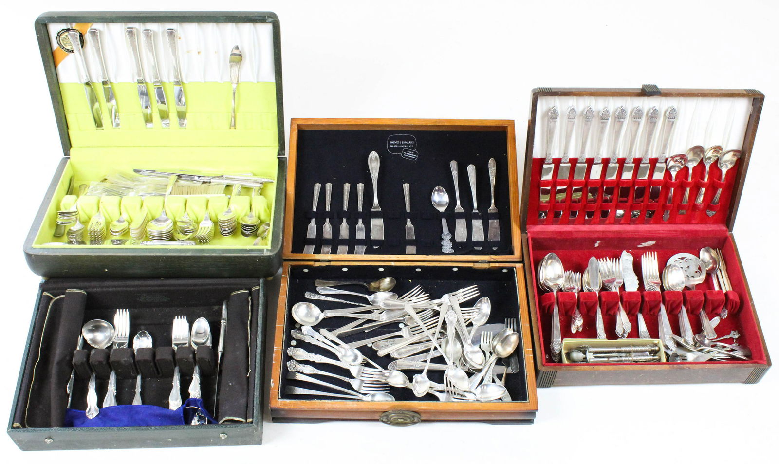 4 Cases of Assorted Silver-plated Flatware: 4 cases of assorted silver-plated flatware in various patterns, including some sets, Victorian, Art Deco and Rococo motif patterns, serving pieces, etc.