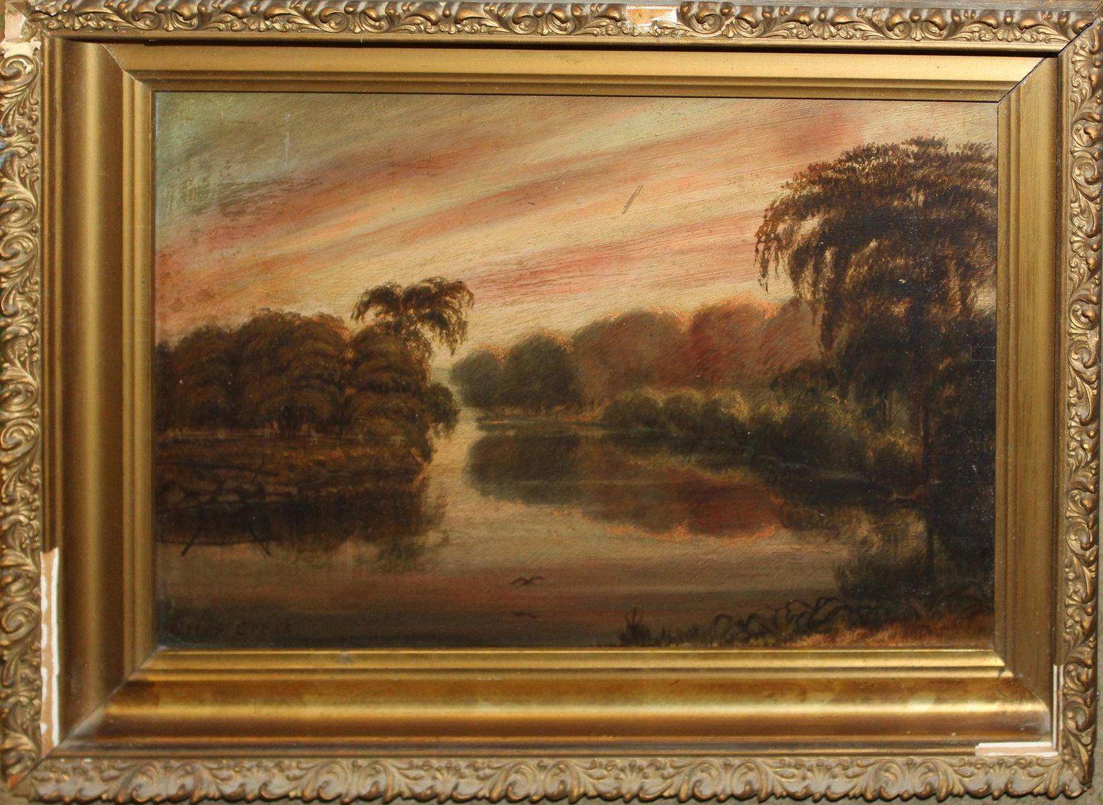 Charles Rogers (AM 19th c) Otter Creek: Charles Rogers (American 19th c) (Possibly Charles Albert Rogers 1848-1918) Otter Creek oil on board titled lower left signed reverse 12 x 17"
