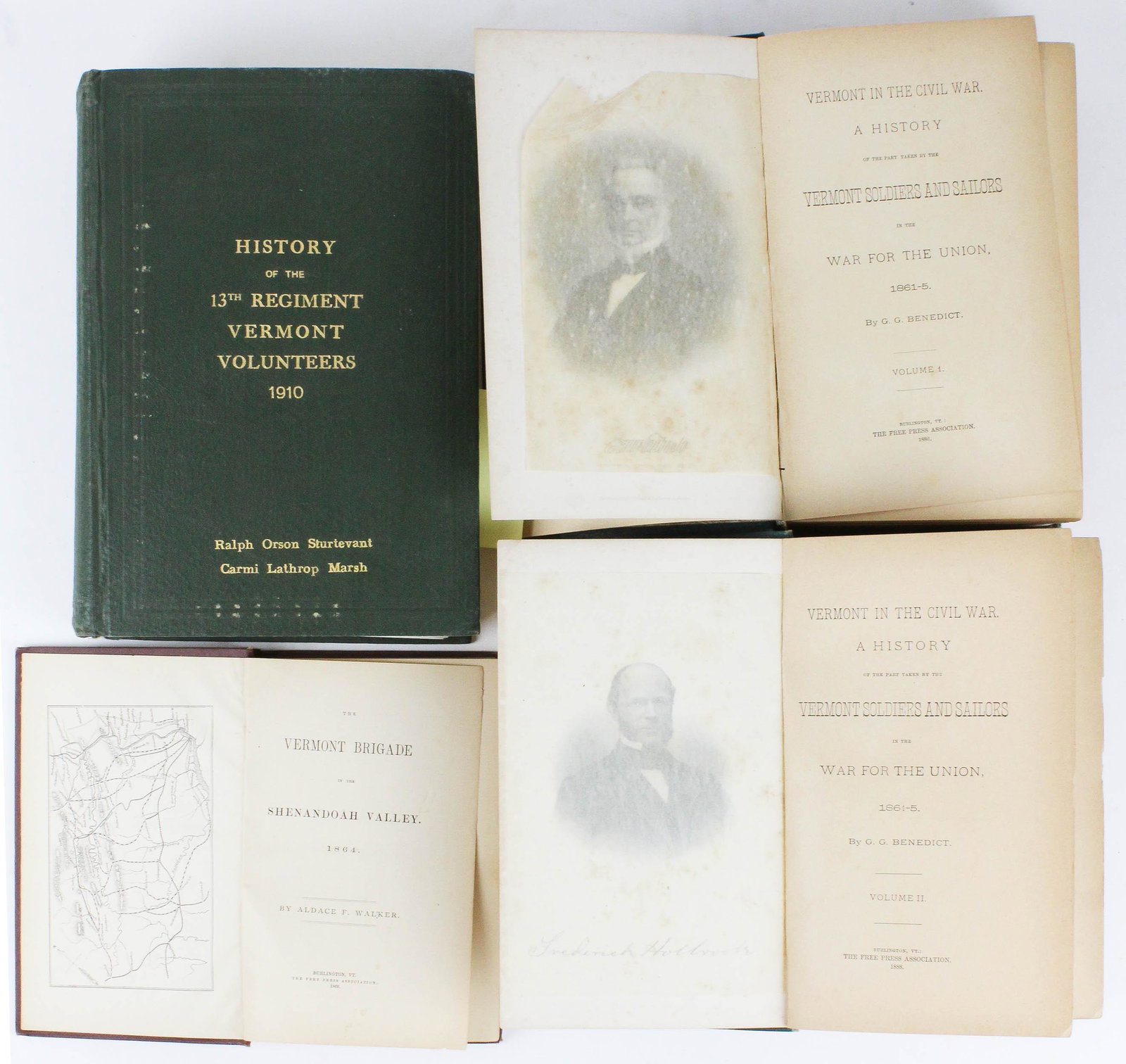 VT Brigade, 13th VT, VT in the Civil War: 1869 Aldace Walker "The Vermont Brigade in the Shenandoah Valley 1864, The Free Press Association, Burlington, VT, 12mo, cloth, sold with 1910 Sturtevant & Marsh "History of the 13th Regiment Vermont 