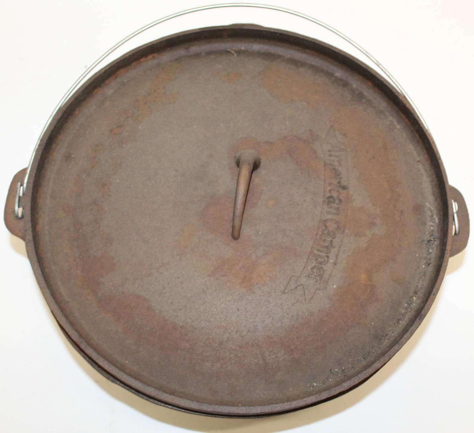 Large Cast Iron Cooking Pot: Large American Camper Cast Iron Dutch Oven on Feet 15" diameter 8" tall