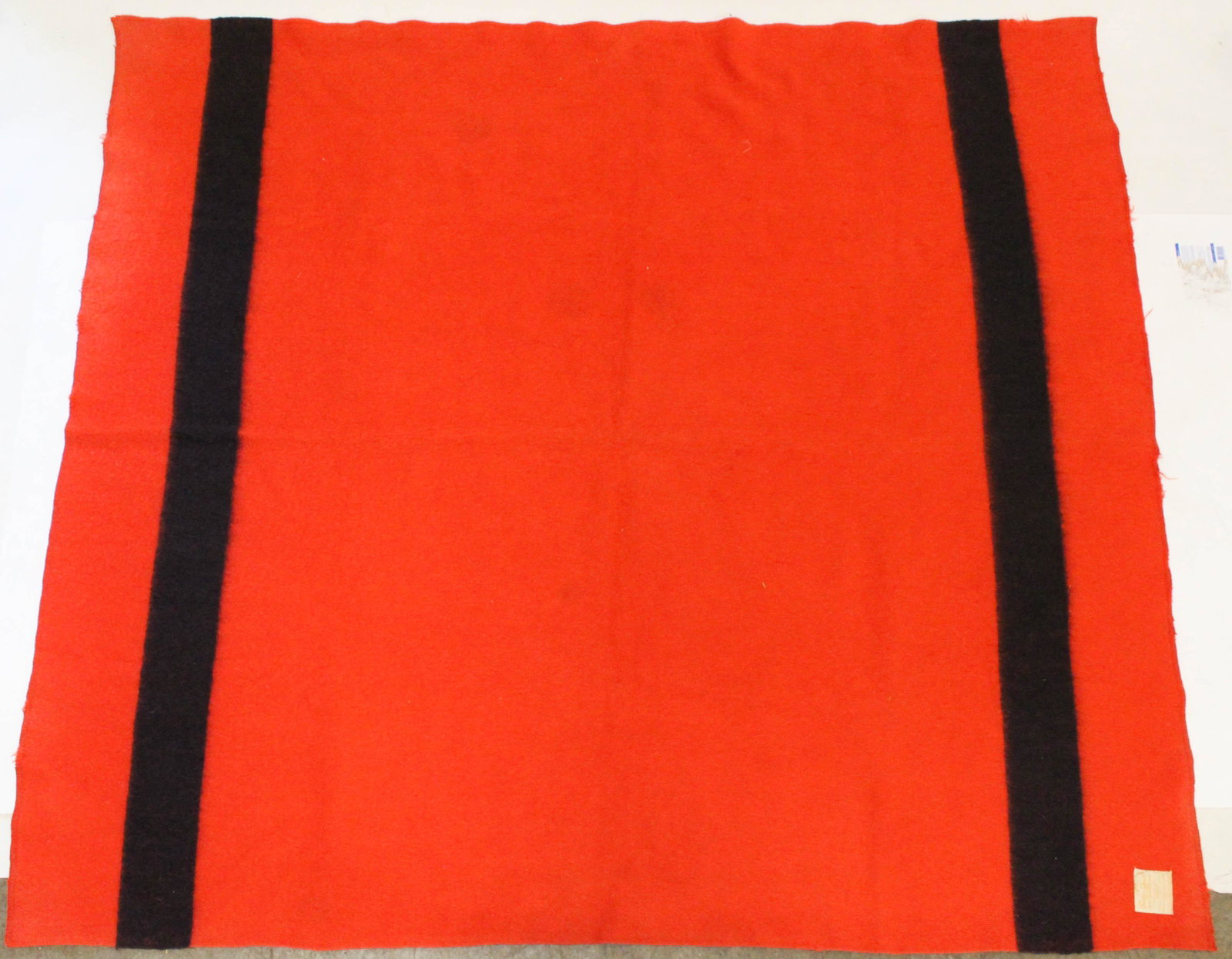Golden Dawn Wool Camp Blanket: Golden Dawn wool camp blanket, red with black stripes, full size, 76" x 82", slight moth damage