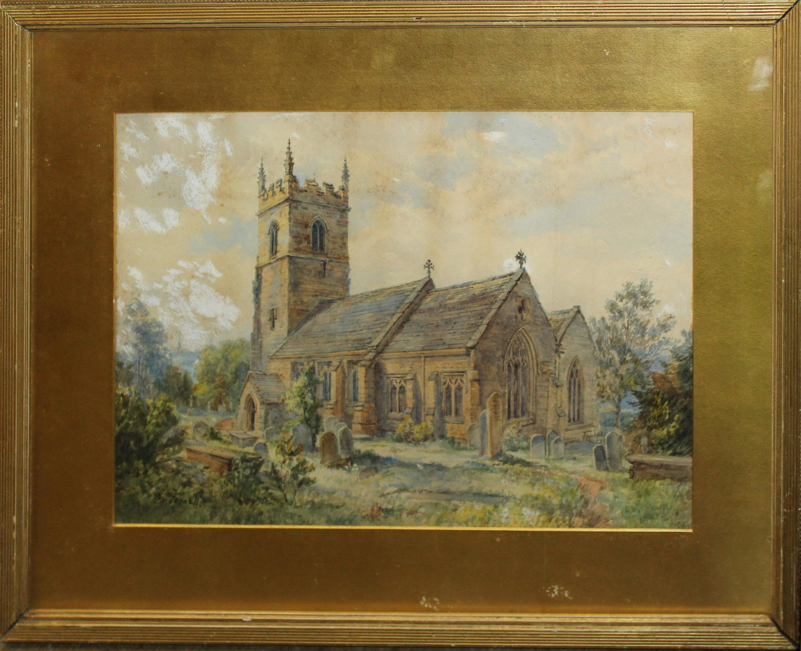 John Grenville Fennel (EN 1807-1885): John Grenville Fennell (English 1807-1885) Old Churchyard watercolor and Gouache on paper singed lower left 13 x 18"