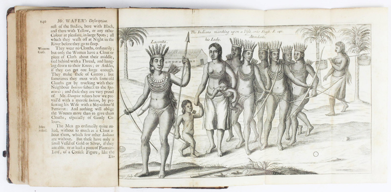 1699 Wafer New Voyage to Isthmus America: 1699 Lionel Wafer "A New Voyage to the Isthmus of America" printed for James Knapton, London, illustrated with 3 fold out copper plates of Native Americans, 12 mo, few minor tears on folds, some foxin