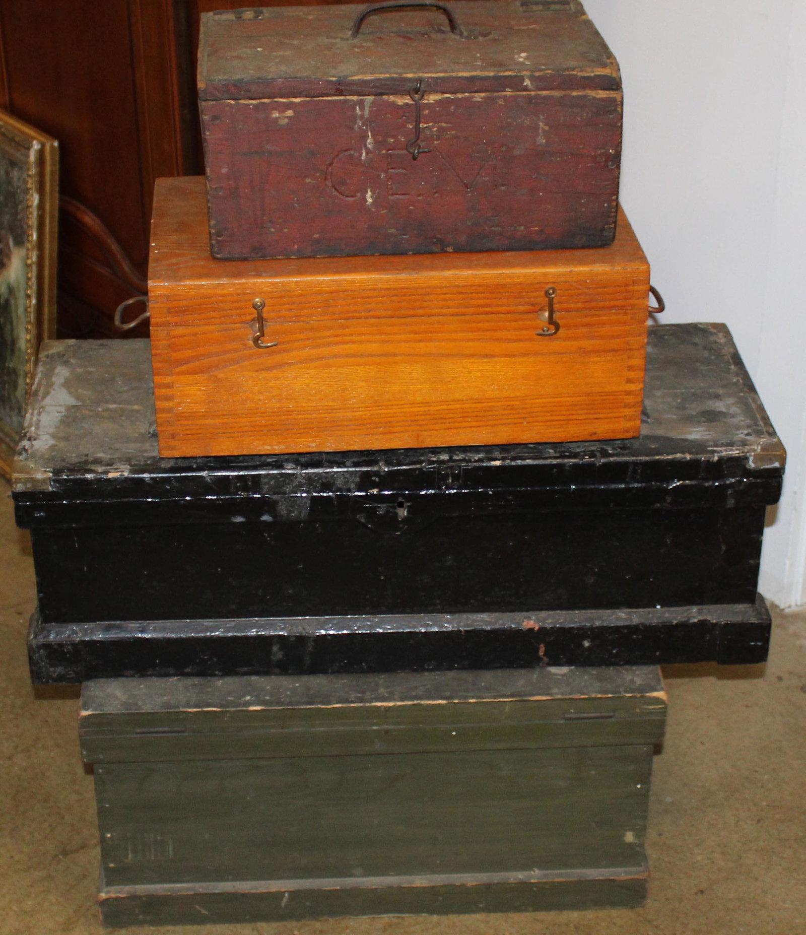 Four 19th c Tool Boxes: Four 19th c Toolboxes in pine and oak various sizes