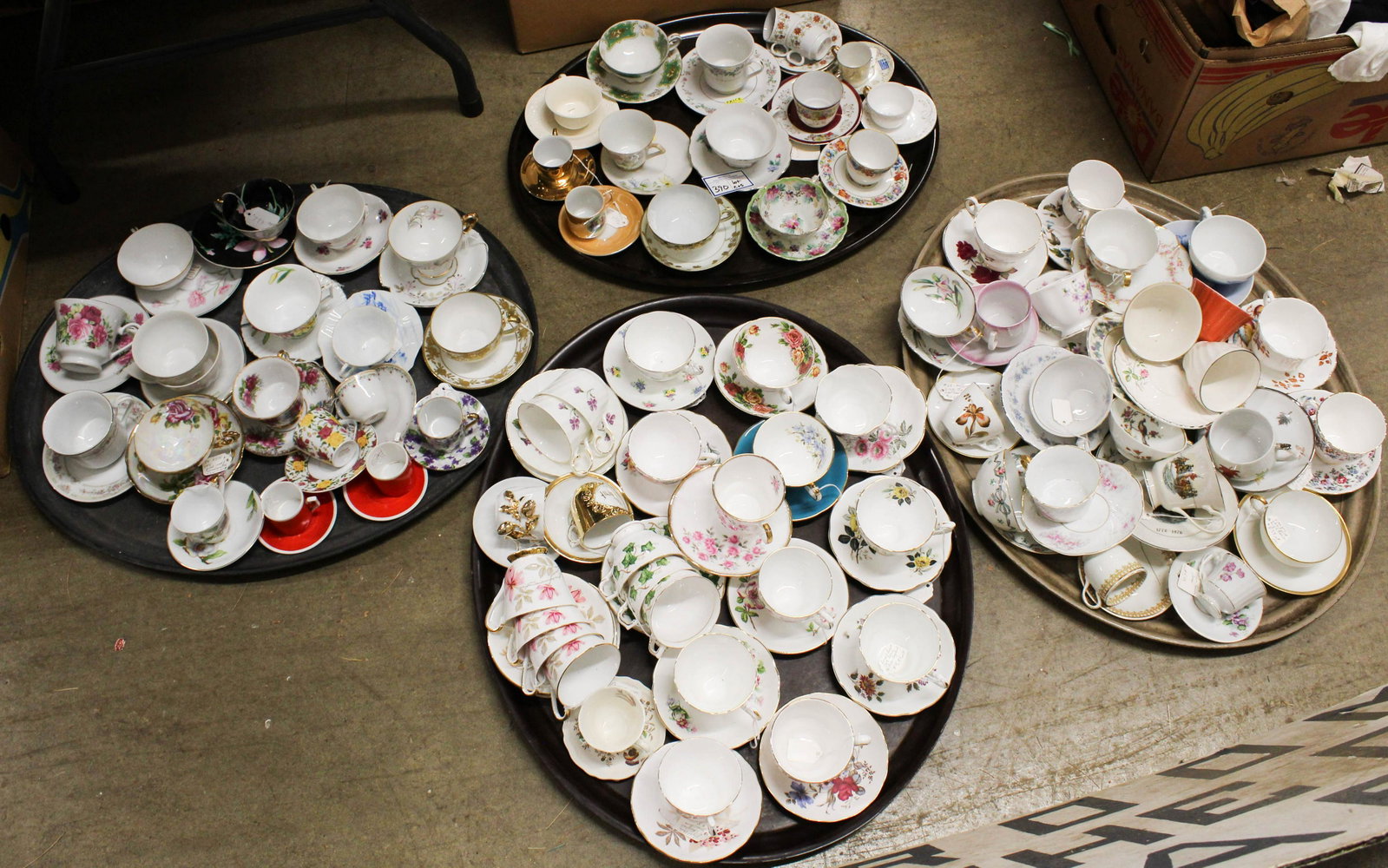 Large Collection of Porcelain Cups and Saucers: Large Collection of Bone China Porcelain Cups and Saucers by various English, European and Japanese, including Royal Copenhagen, Nippon, some Victorian presentation sets, etc. approximately 100+ piece