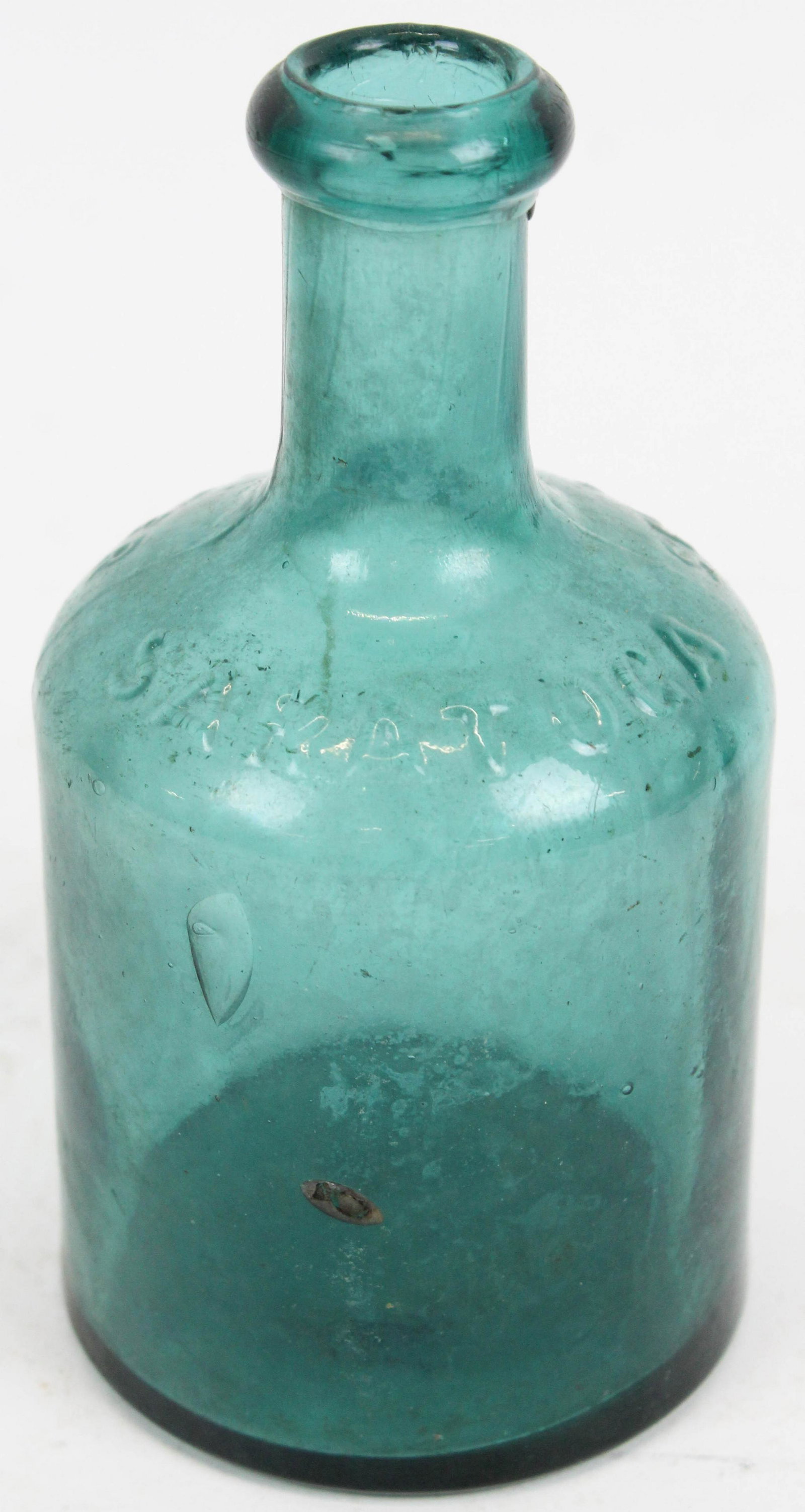 19th c Saratoga Seltzer Water Bottle: 19th c Saratoga Seltzer Water bottle, ht 5 1/2", burst bubble on side