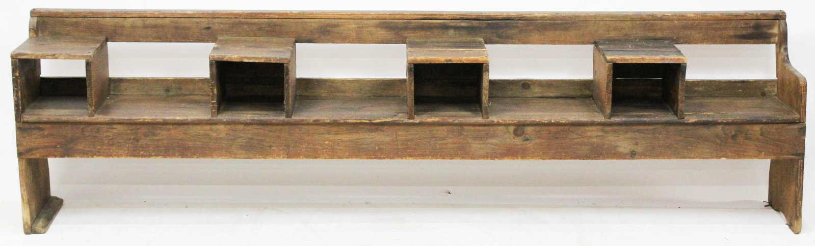 19th c Shoe Shine Bench: 19th c Primitive Pine Shoe Shine Bench 24 x 90 x 12"