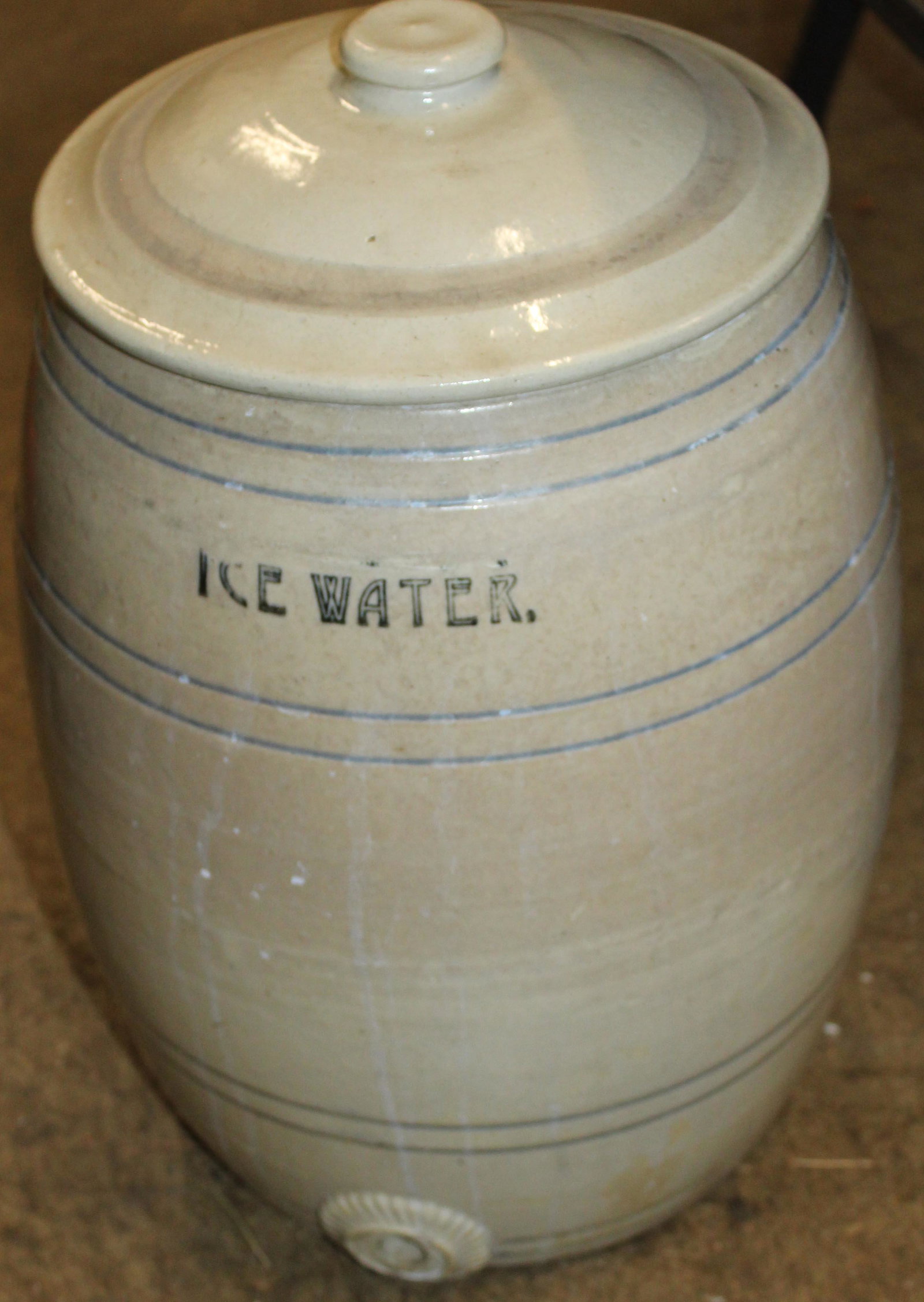 19th c Stoneware Water Cooler: 19th c Stoneware Water Cooler 11" Diameter 18" high no spigot