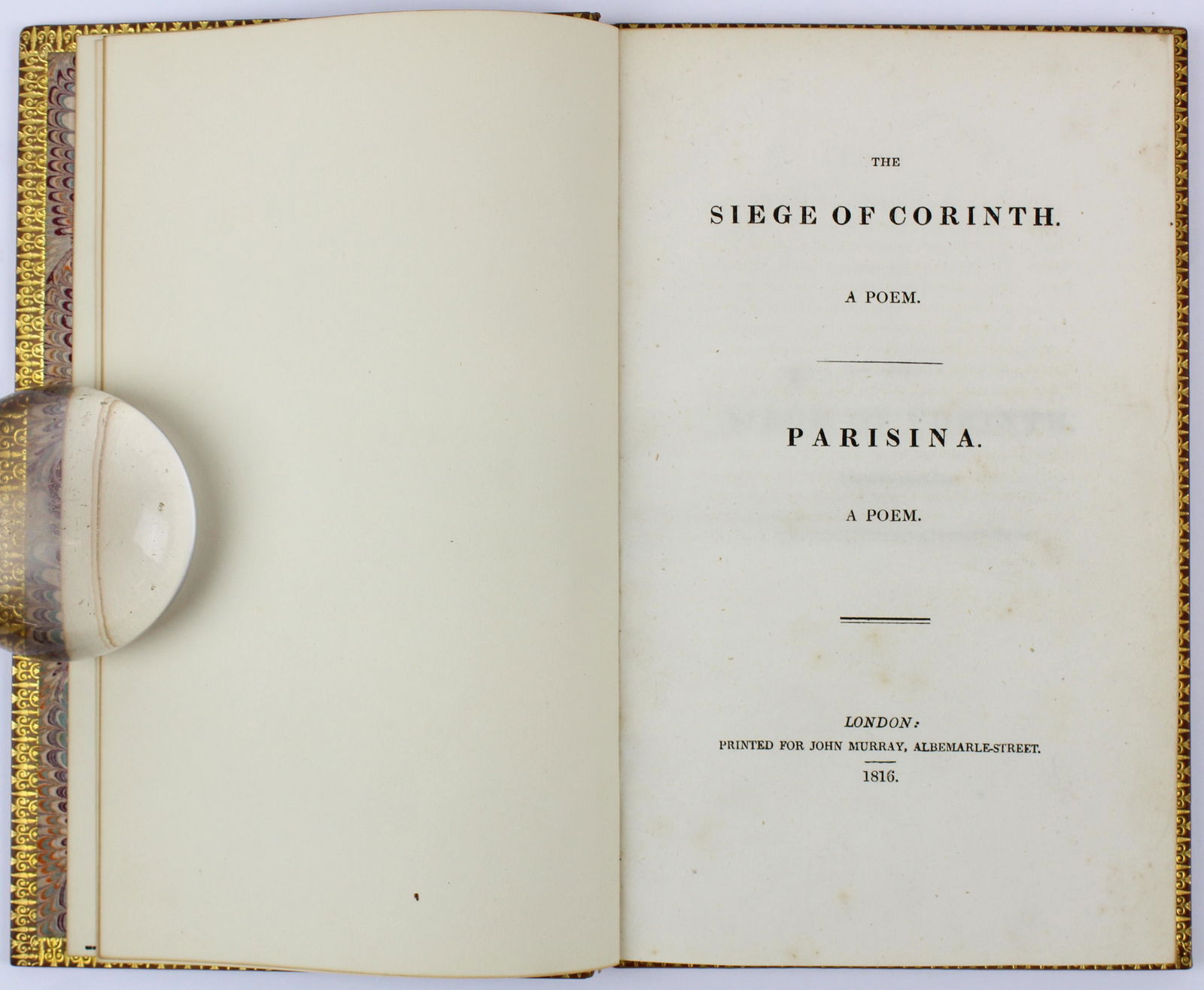 1816 Lord Byron The Siege of Corinth: 1816 Lord Byron "The Siege of Corinth", John Murray, London, 1st edition, Zaehnsdorf, London binding, octavo, very clean