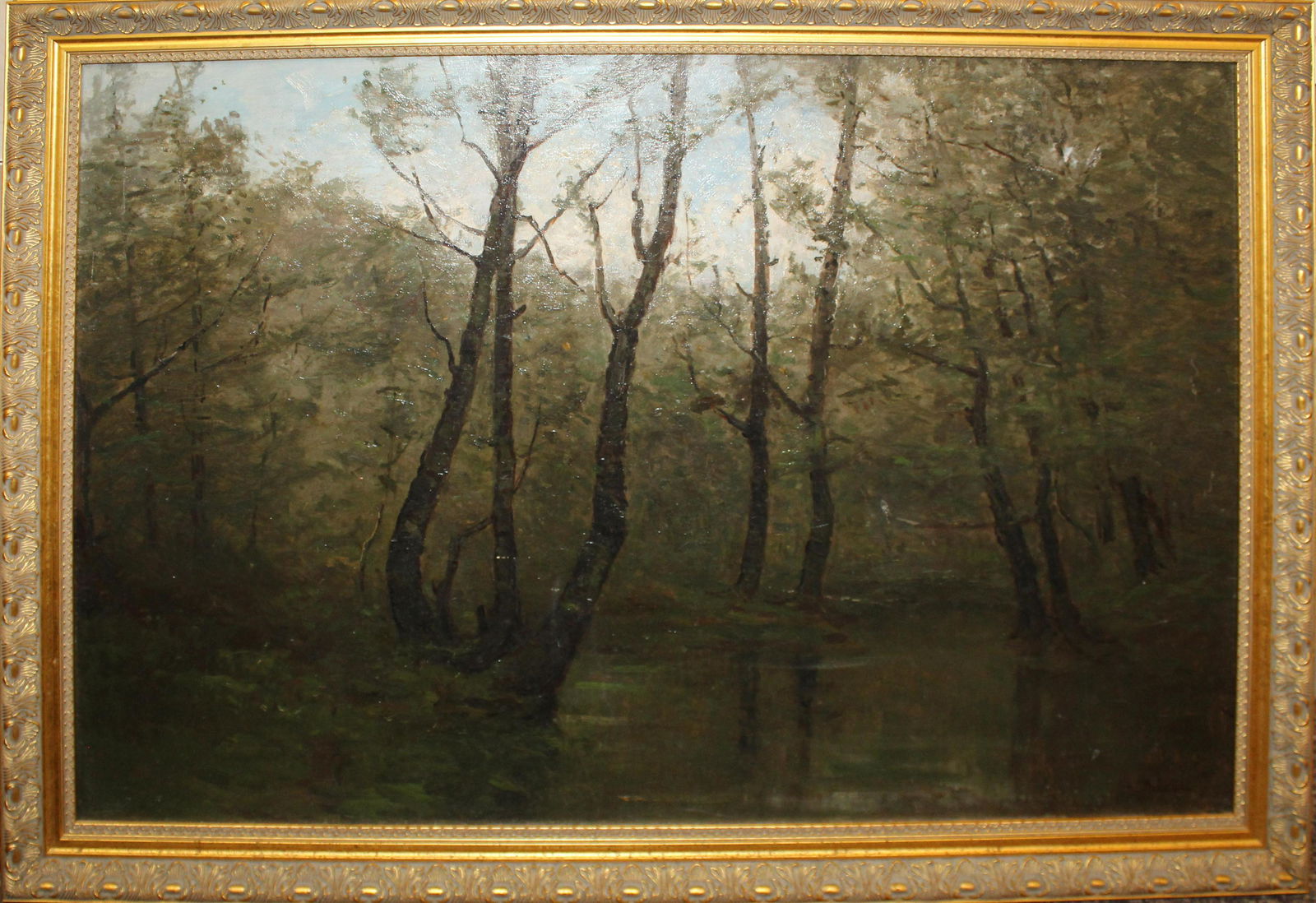 Ann Darrah (MA 1819-1881) Wooded Landscape: Ann Darrah (Massachusetts 1819-1881) Wooded Landscape oil on canvas, signed lower right "S T Darrah" (Ann Sophia Towne Darrah), Darrah studied under Philadelphian Paul Weber before launching her own s