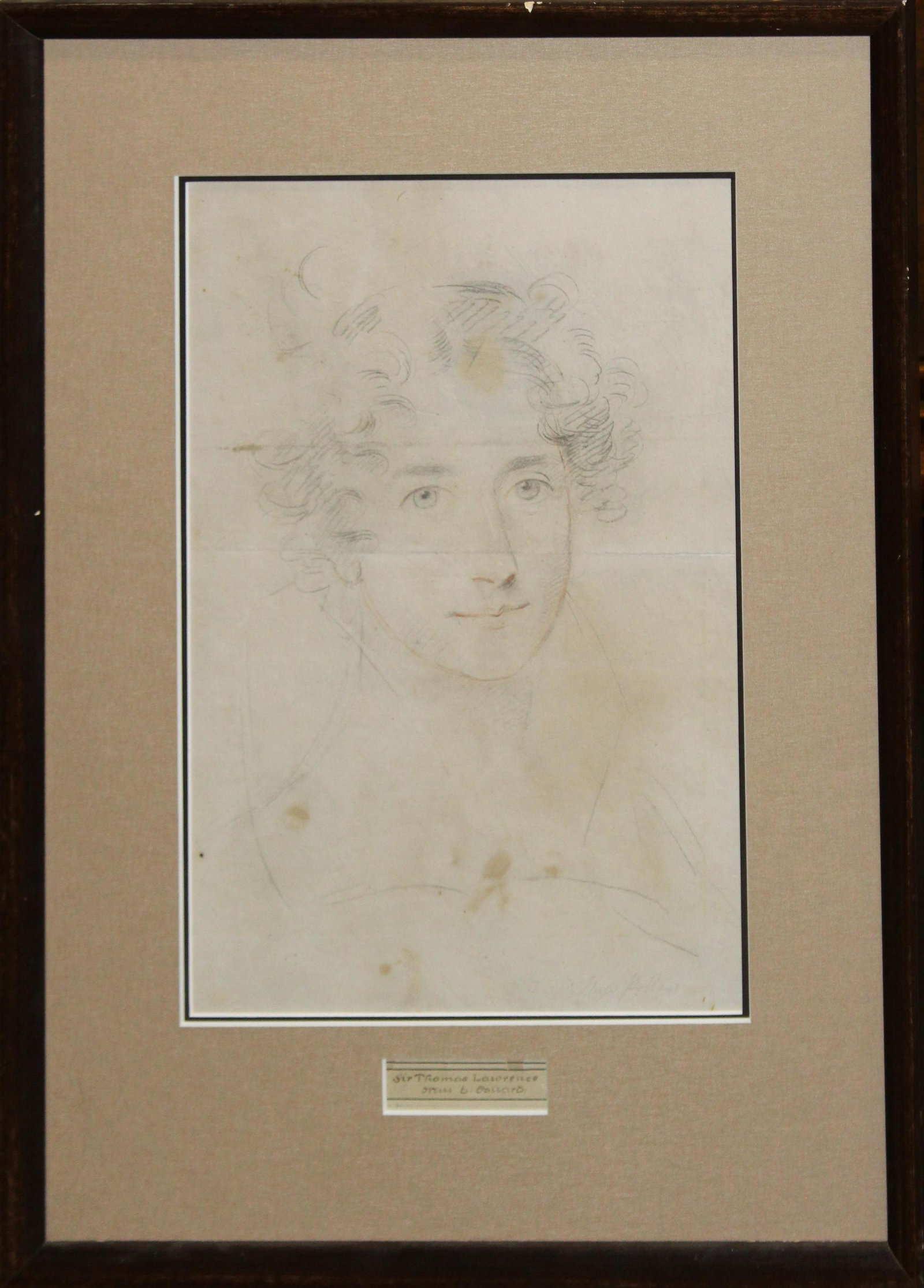 Sir Thomas Lawrence (EN 1769-1830) Miss E Pollard: Sir Thomas Lawrence (English 1769-1830) Miss E. Pollard charcoal and conte on paper - 17 x 13" Ex. Ted Church Collection