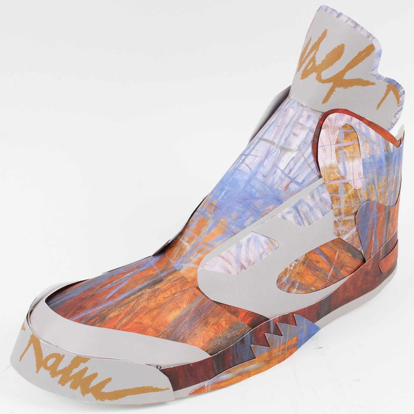 Andy Yoder (Am. b. 1957), "BMAC Jordan 5 - Wolf Kahn": Andy Yoder (American, b. 1957), "BMAC Jordan 5 - Wolf Kahn", 2020, Bristol board and reclaimed Wolf Kahn exhibition poster, 9 x 13 x 5 inches. Signed, dated, and titled on bottom. Andy Yoderâ€™s