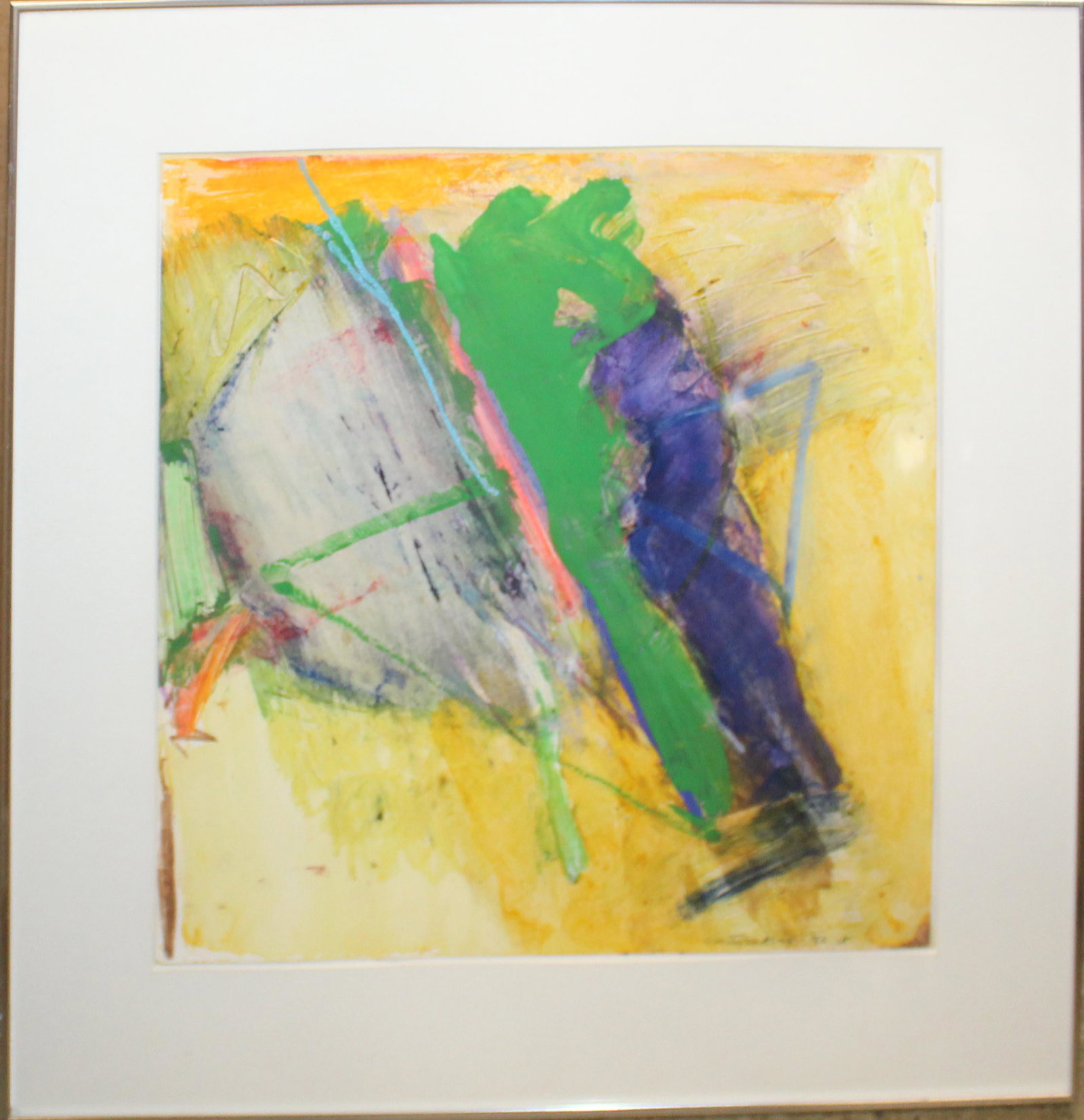 Emily Mason (Am. 1932-2019), "Second Quiver": Emily Mason (American, 1932-2019), "Second Quiver", 1980, oil on paper, 14.5 x 14.5 inches (sight). framed. Signed lower right, Landmark Gallery label on verso. Sold to benefit the Brattleboro Museum