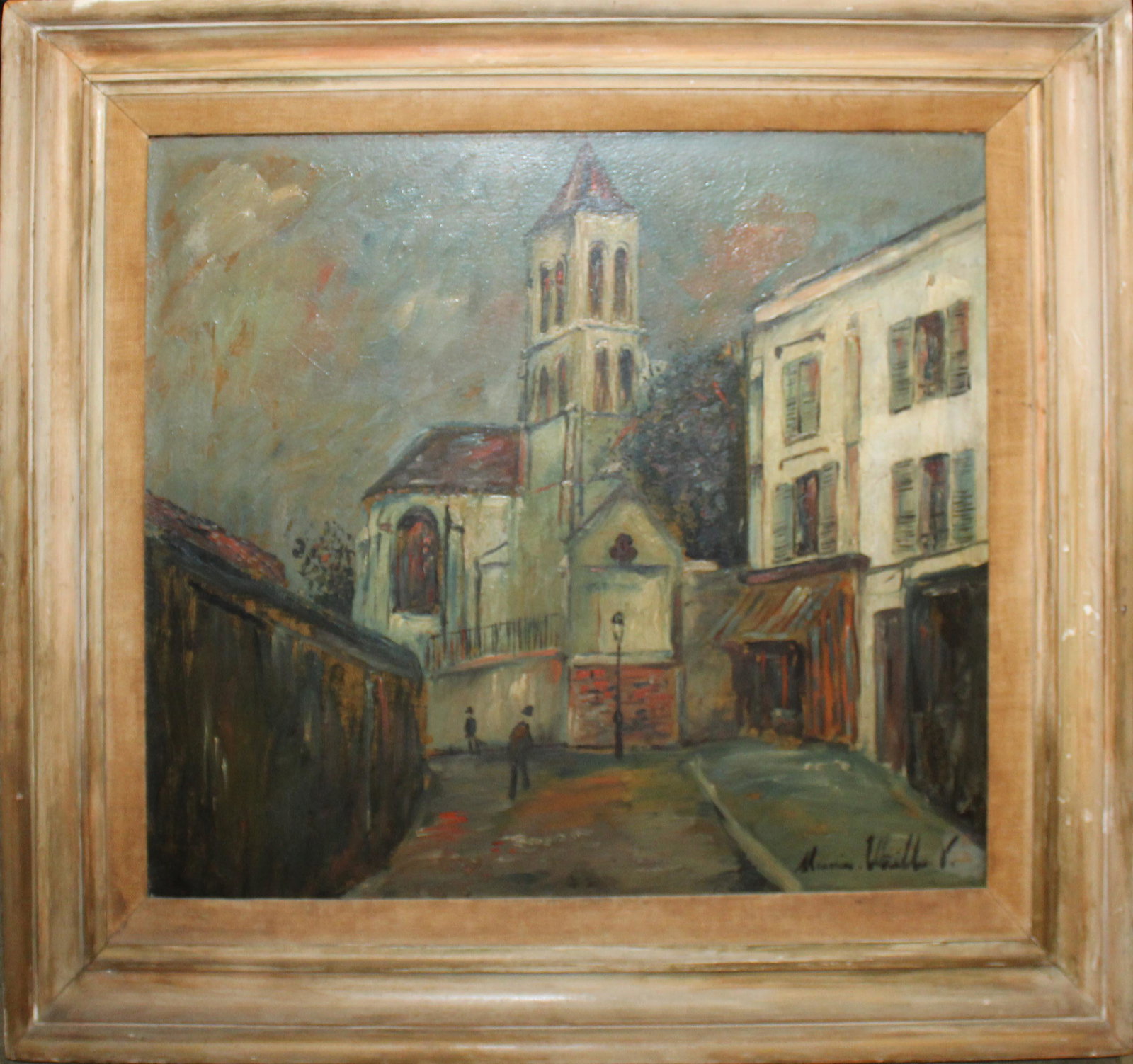 Maurice Utrillo (Fr. 1883-1955), "Aux environs de: Maurice Utrillo (French, 1883-1955), "Aux environs de Paris", ca. 1940-1950, oil on board, 21 x 23.5 (sight), 27 x 29.5 inches (framed), in original frame signed by the artist. Signed lower right, wit