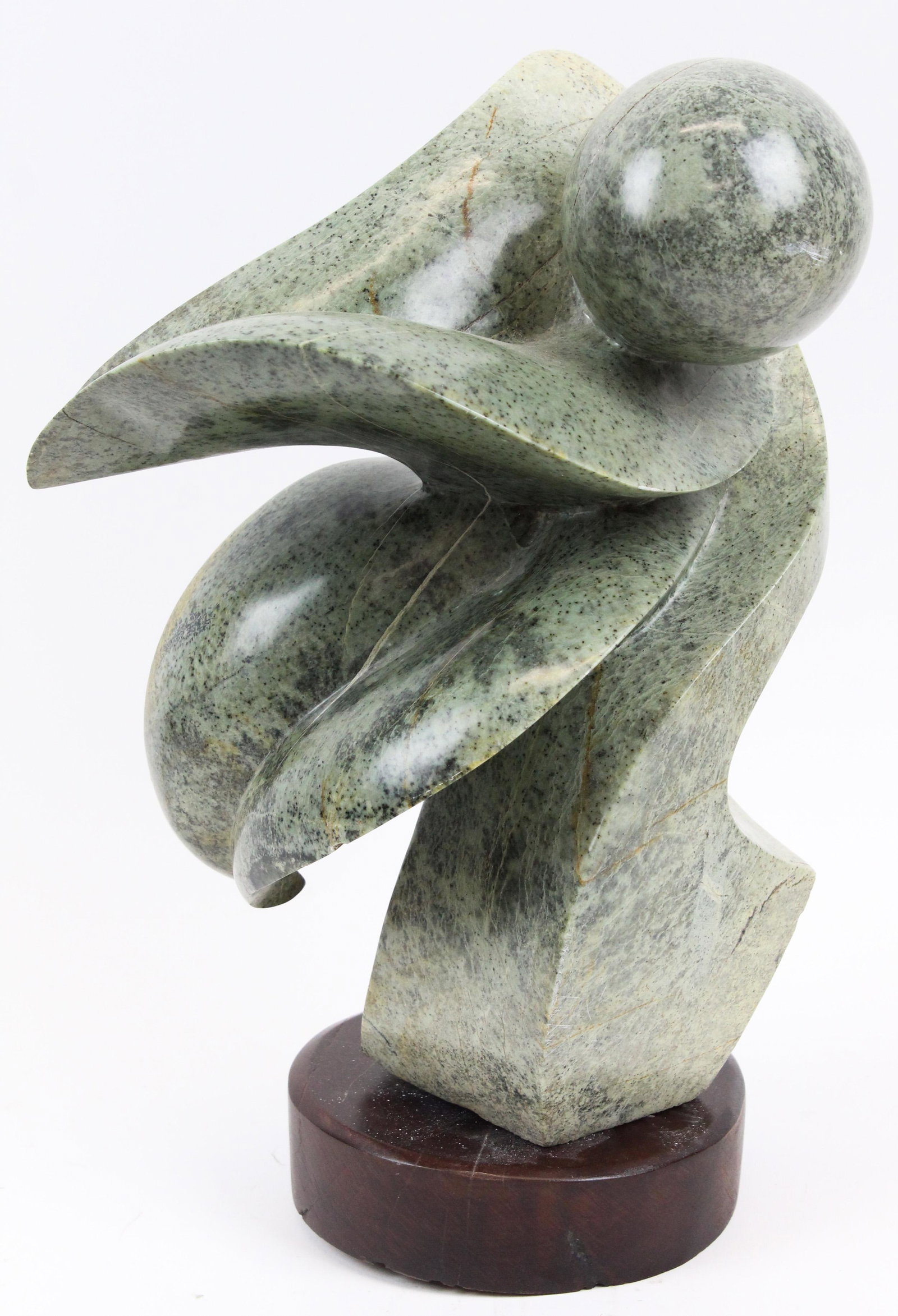 E Sango Abstract Carved Stone Sculpture: Abstract carved stone sculpture signed E Sango, Zimbabwe, ht 12 1/2"